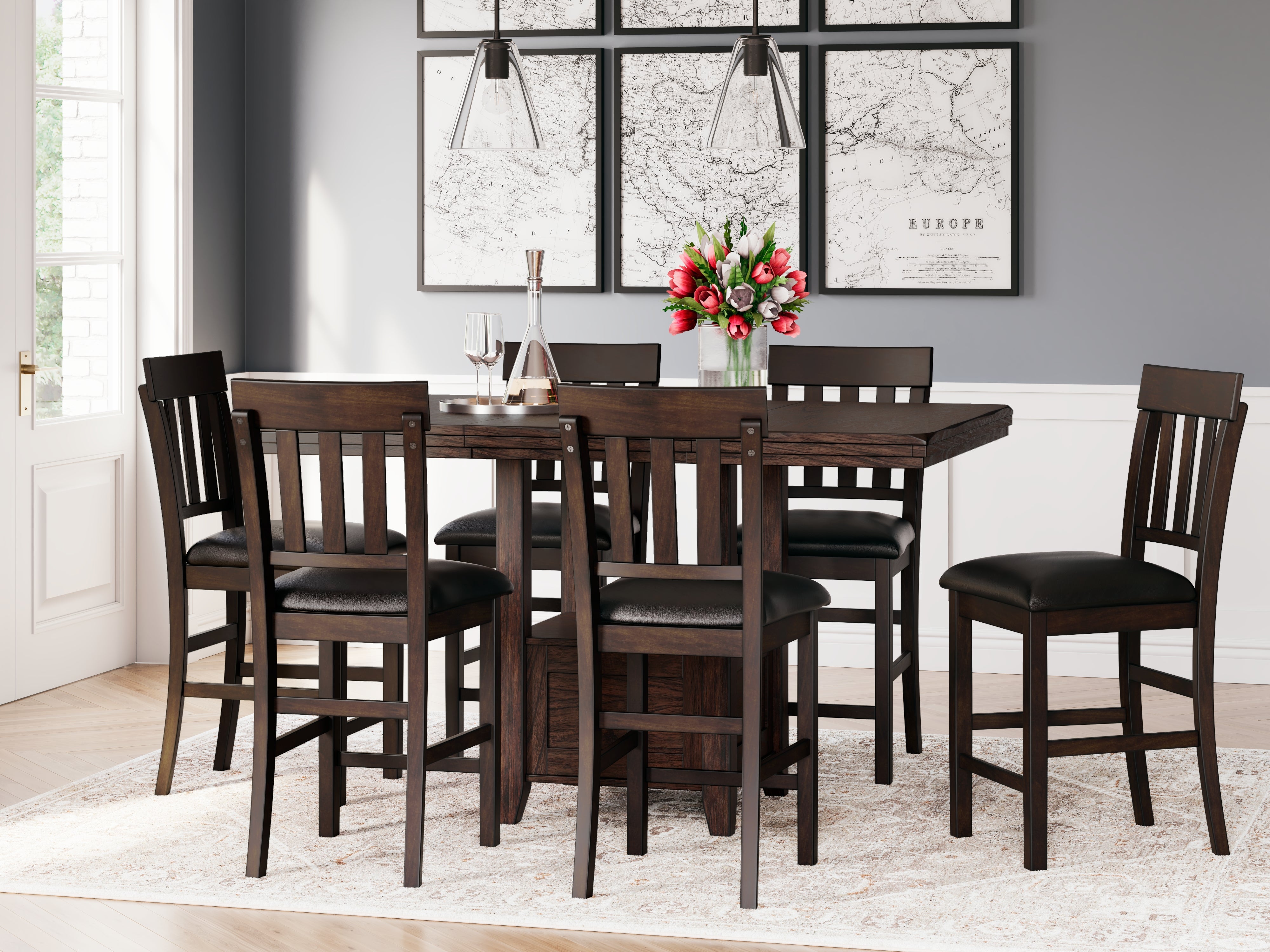 Tampa Furniture Outlet Lutz - Ashley Furniture - Haddigan Dining Room - RECT DRM Counter EXT Table / Dark Brown - D596-42