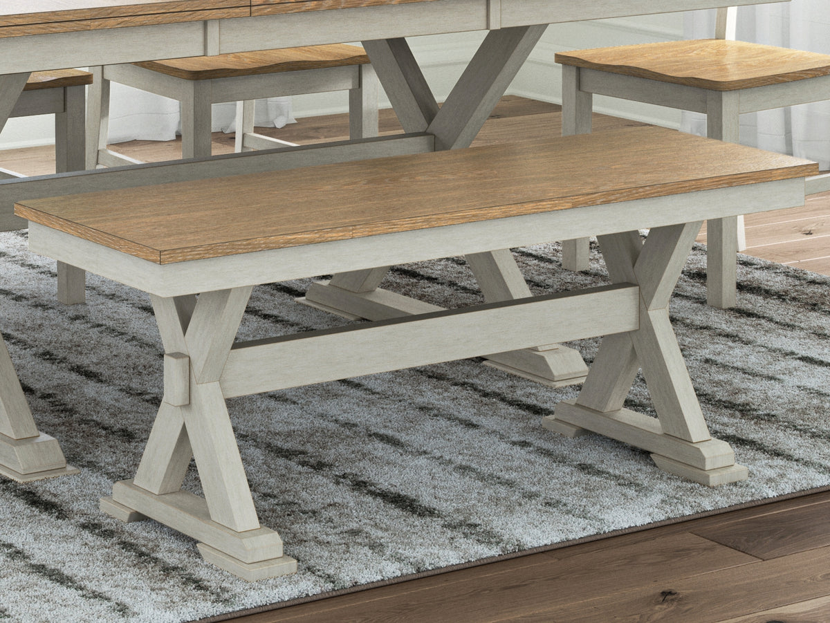 Tampa Furniture Outlet Lutz - Ashley Furniture - Purlaney Dining Room - Large Dining Room Bench / Antique White/Natural / 48"W x 16"D x 19"H - PCD627-00