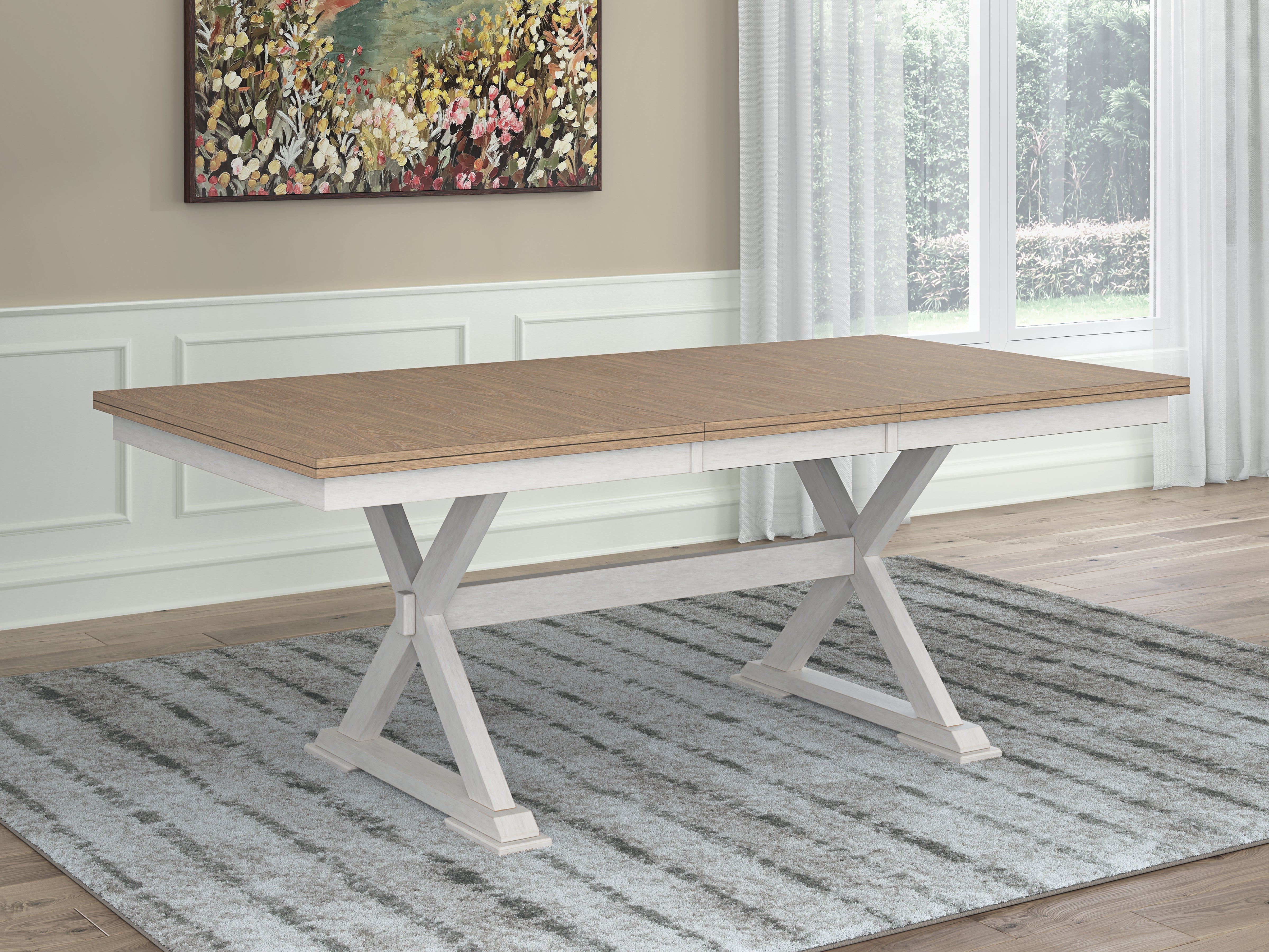 Tampa Furniture Outlet Lutz - Ashley Furniture - Purlaney Dining Room - RECT DRM Butterfly EXT Table / Antique White/Natural / 40"W x 78"D x 30"H - PCD627-35