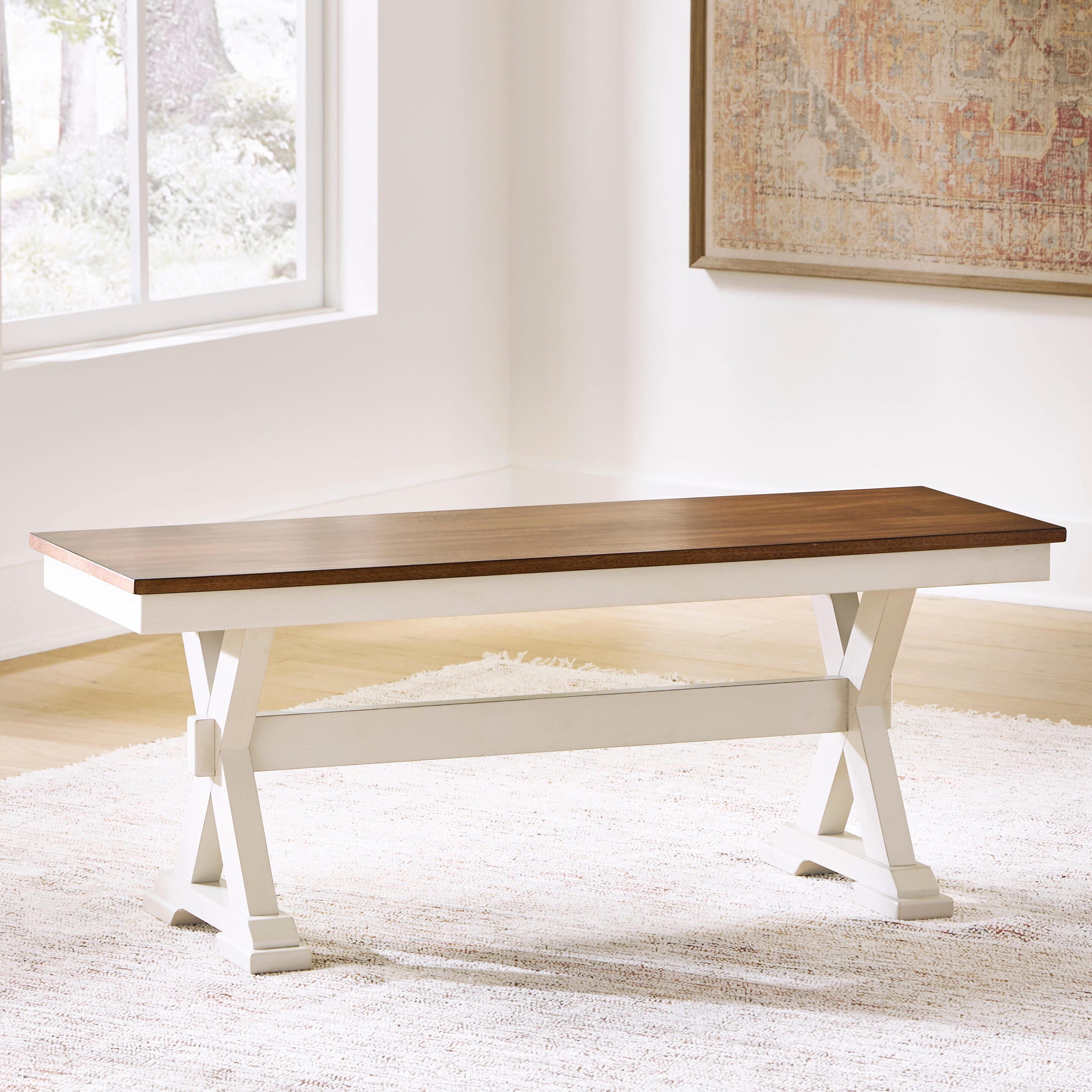 Tampa Furniture Outlet Lutz - Ashley Furniture - Brinfern Dining Room - Large Dining Room Bench / Brown/Antique White / 48"W x 16"D x 19"H - PCD628-00