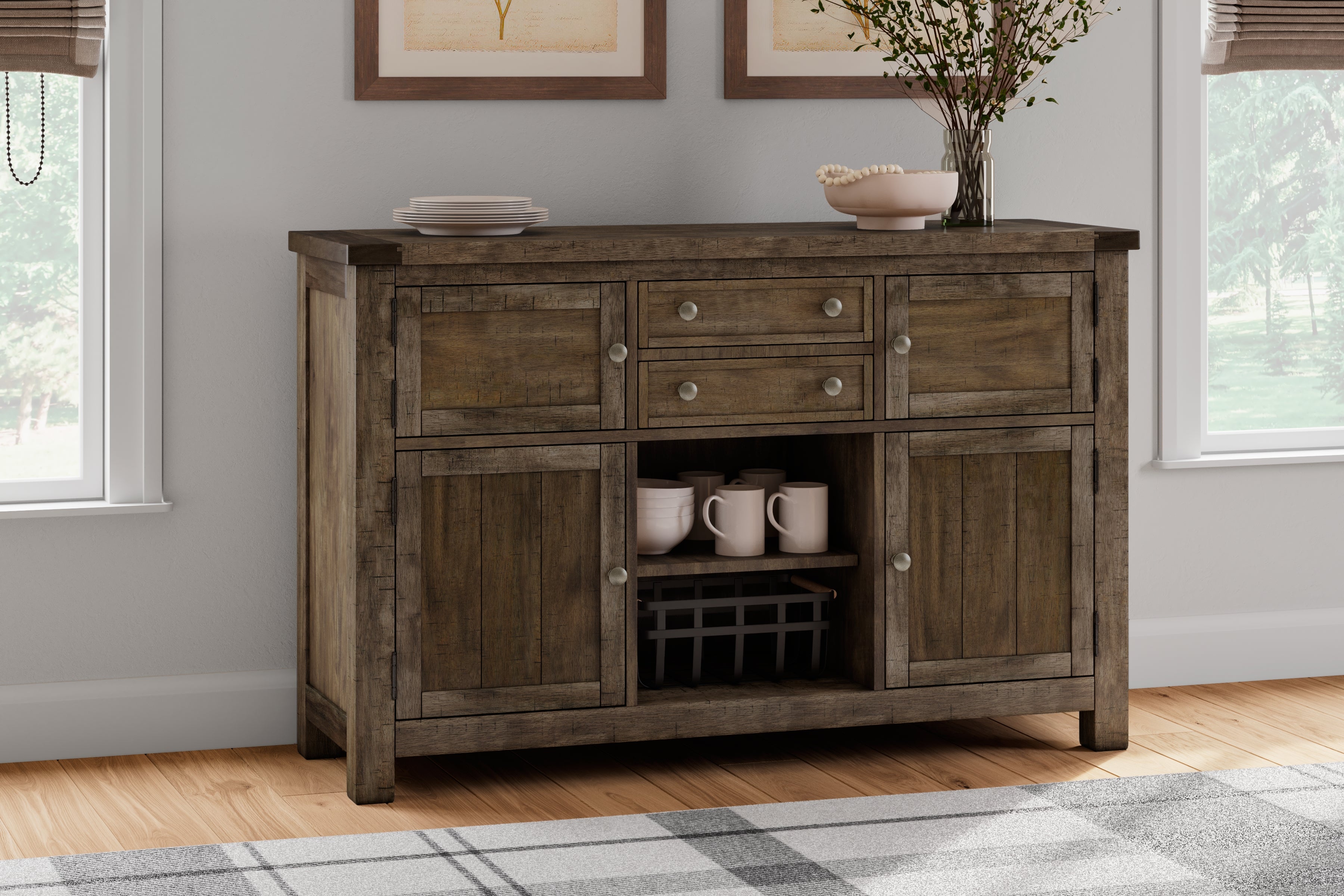 Tampa Furniture Outlet Lutz - Ashley Furniture - Moriville Dining Room - Dining Room Server / Grayish Brown / 56"W x 18"D x 36"H - D631-60