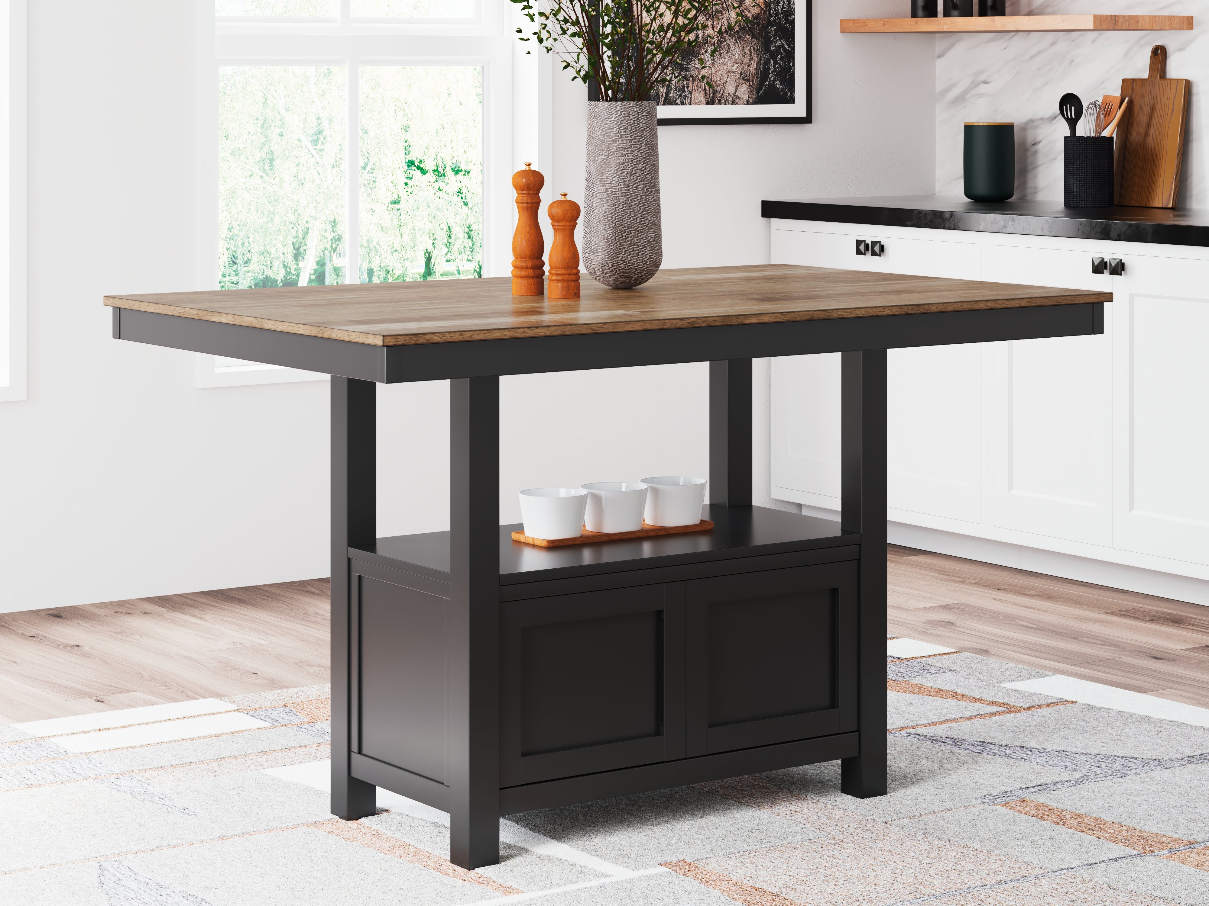 Tampa Furniture Outlet Lutz - Ashley Furniture - Wildenauer Dining Room - RECT Dining Room Counter Table / Brown/Black / 60"W x 38"D x 36"H - D634-13