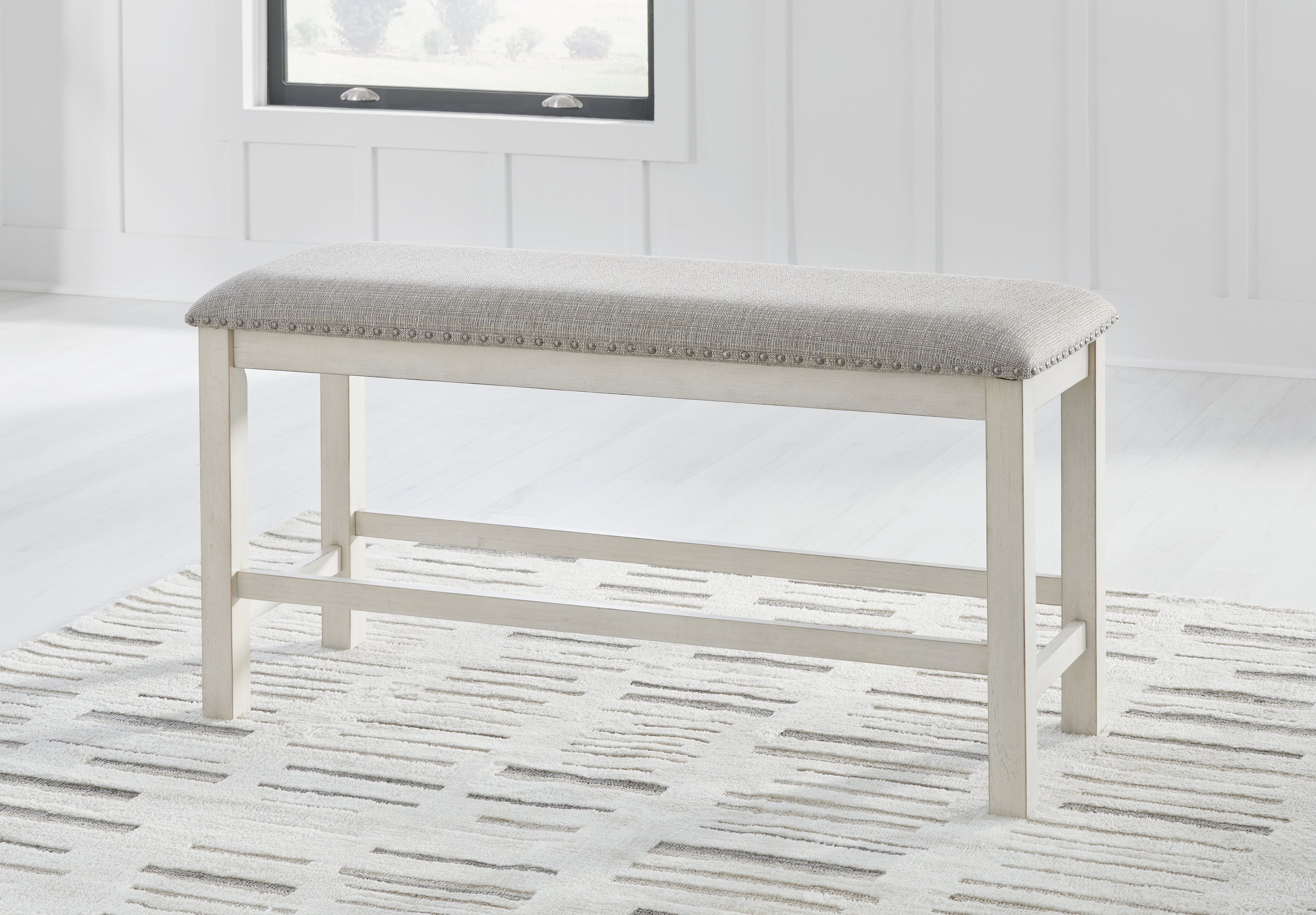 Tampa Furniture Outlet Lutz - Ashley Furniture - Robbinsdale Dining Room - DBL Counter UPH Bench (1/CN) / Antique White - D642-09