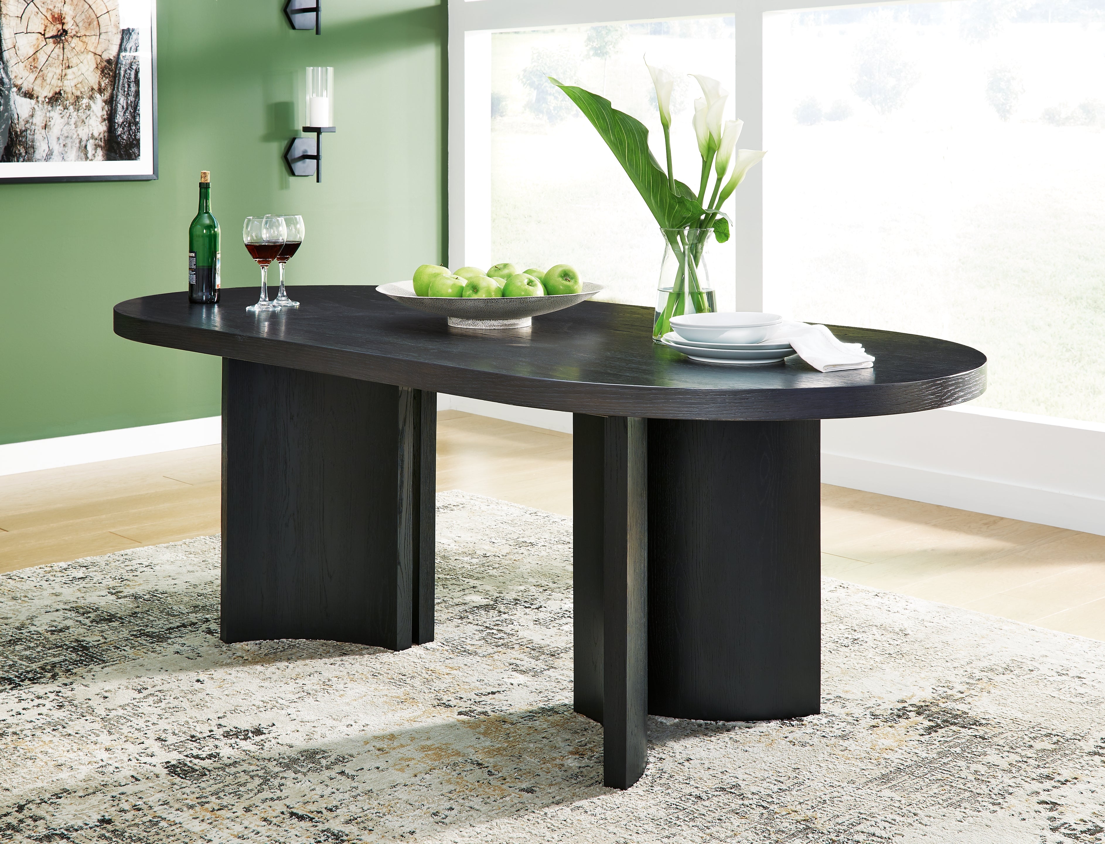 Tampa Furniture Outlet Lutz - Ashley Furniture - Rowanbeck Dining Room - Oval Dining Room Table / Black - D821-25