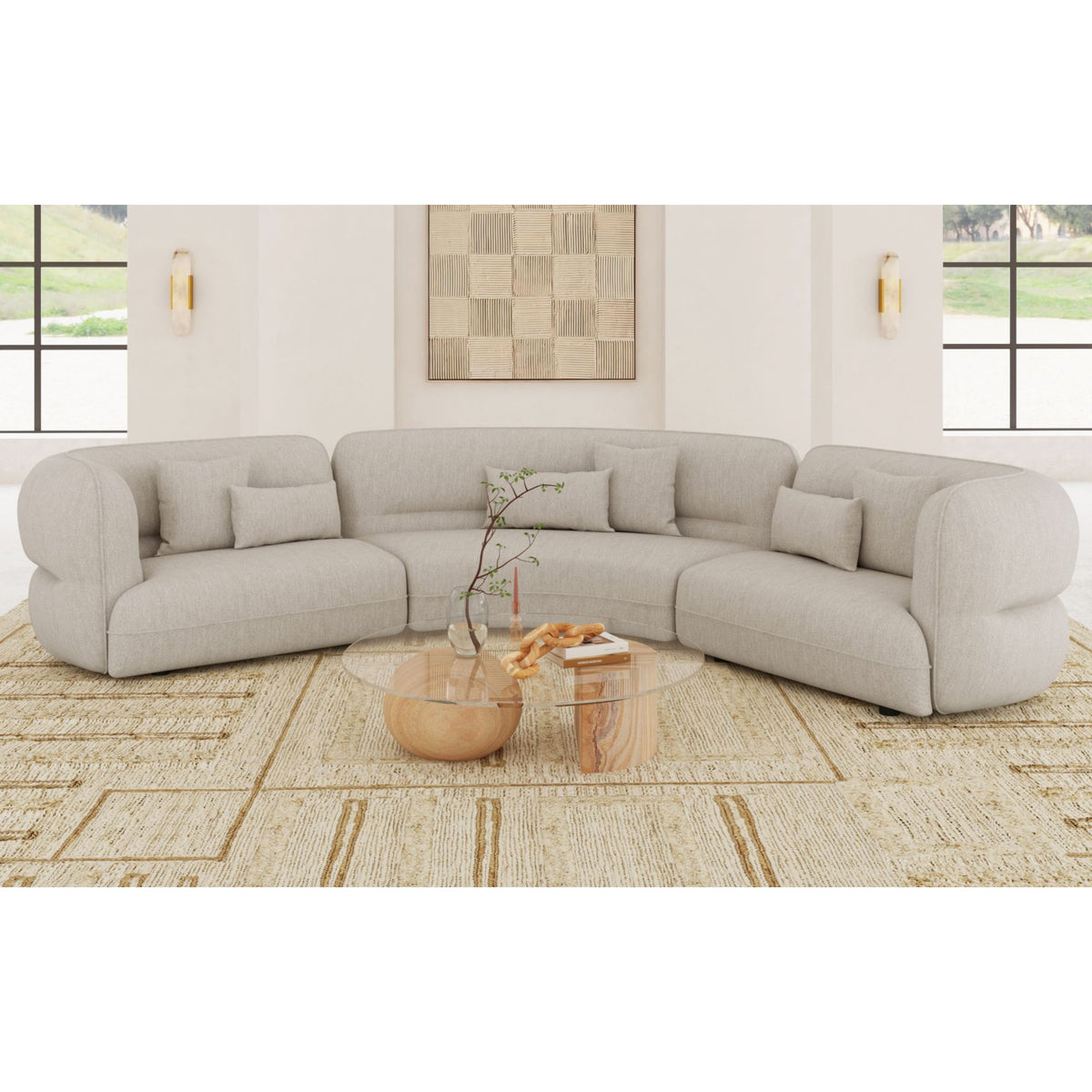 Four Seasons Sectional Set in Woolen Camel with 6 Pillows – SKU U-15310-11110-SS | Elements