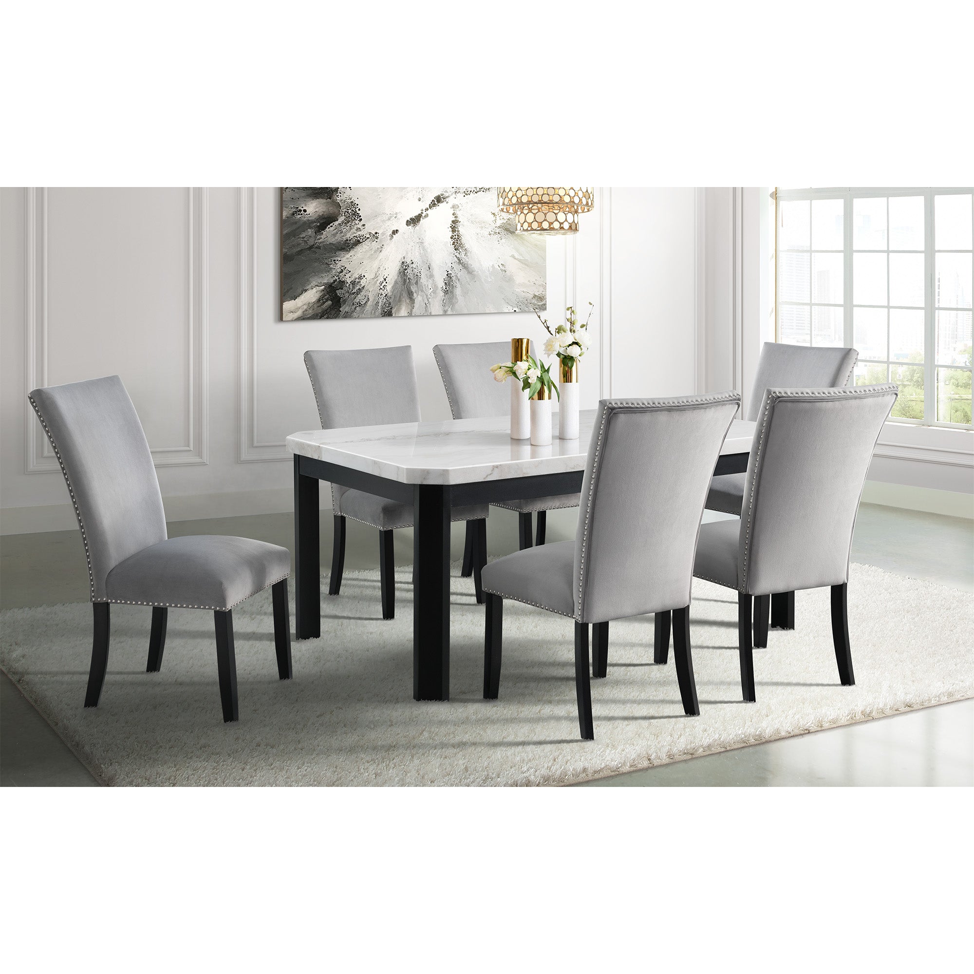Francesca Rectangular Dining Grey Velvet Side Chair W/ Nailhead Trim (2 Per Pack) – SKU CFC300VSC | Elements