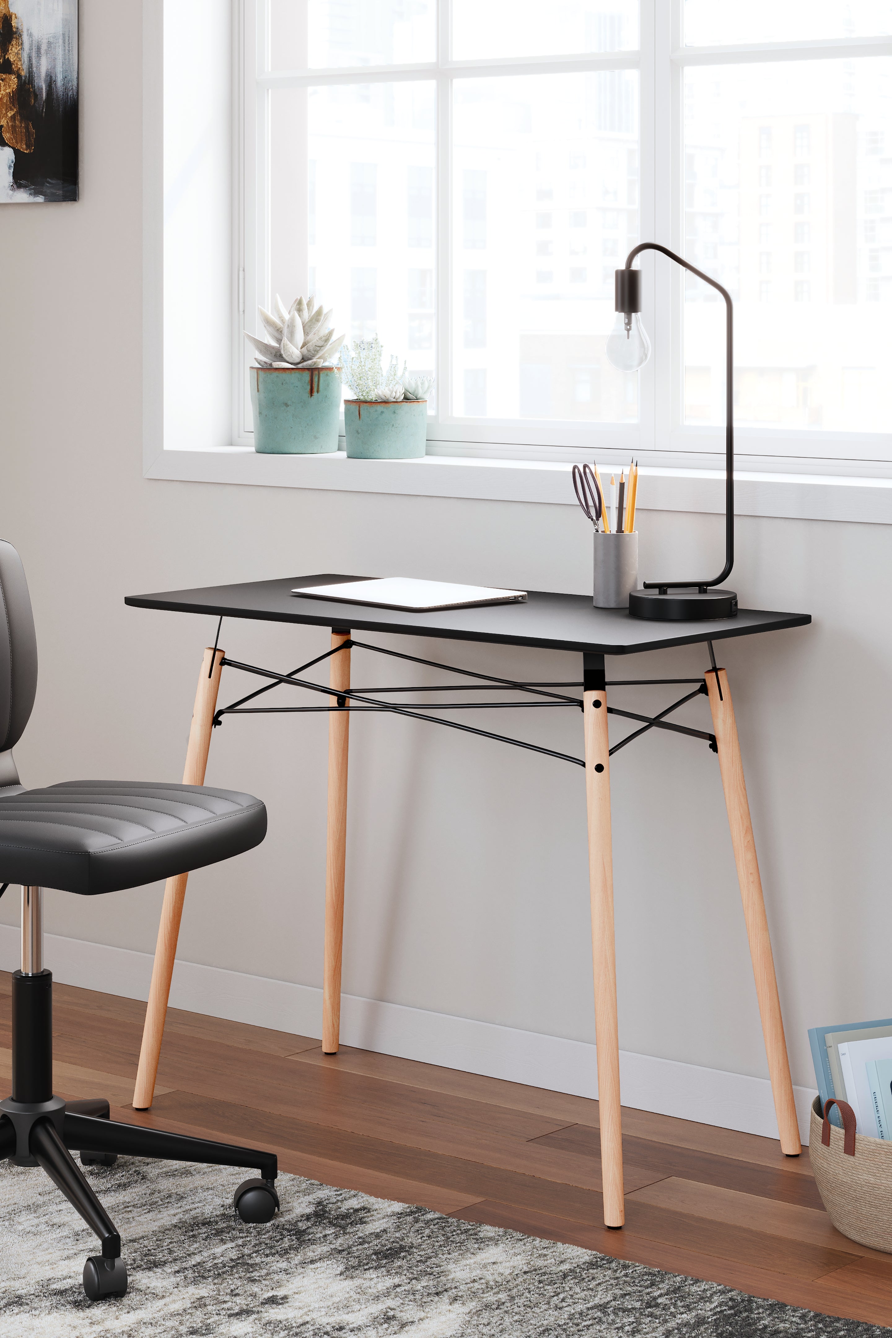 Tampa Furniture Outlet Lutz - Ashley Furniture - Jaspeni Office Desk - Home Office Desk / Black/Natural - H020-10
