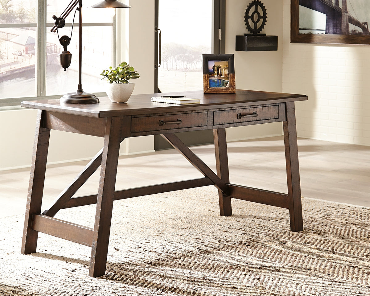 Tampa Furniture Outlet Lutz - Ashley Furniture - Baldridge Office Desk - Home Office Large Leg Desk / Rustic Brown - H675-44