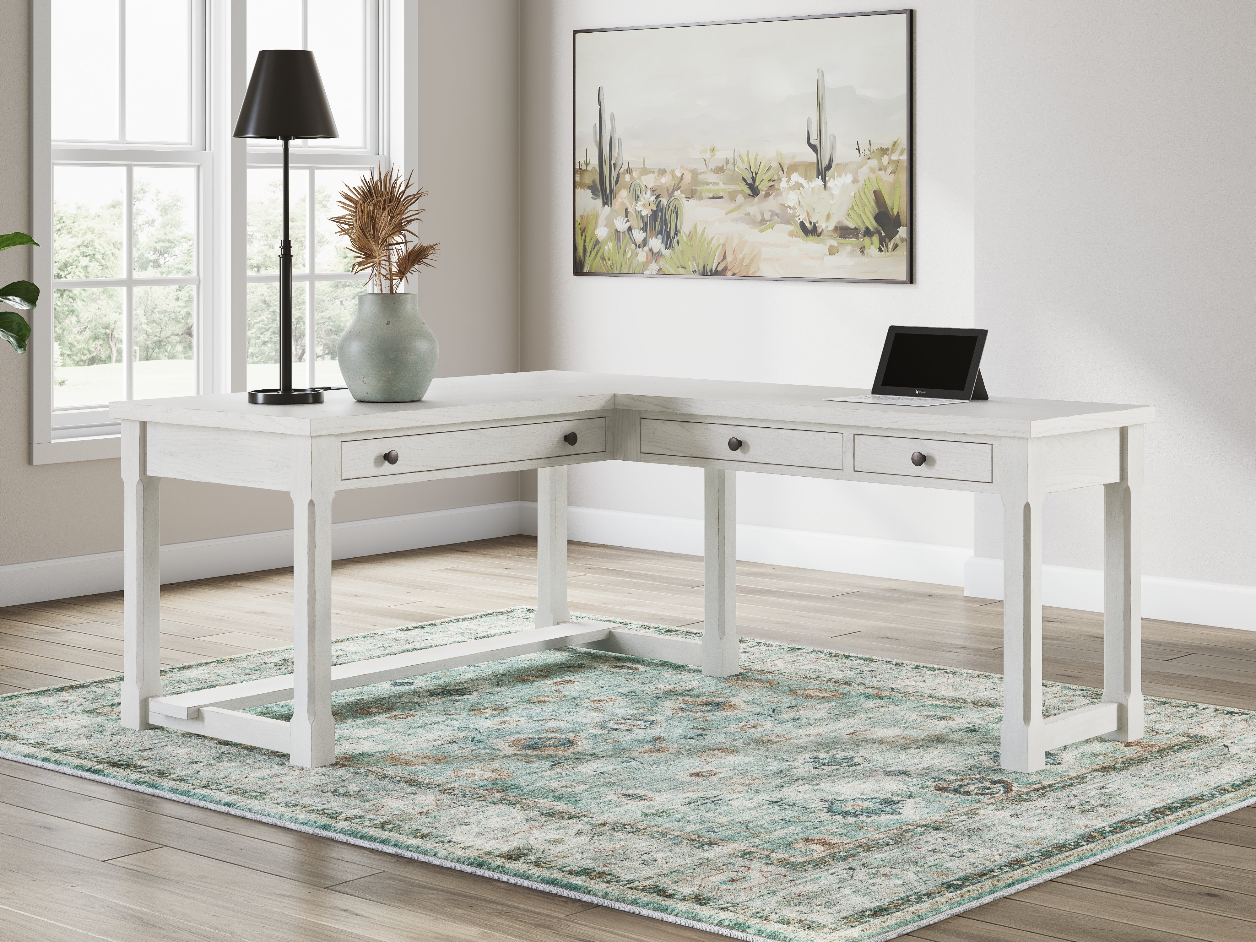 Tampa Furniture Outlet Lutz - Ashley Furniture - Robbinsdale Office Desk - L-Shaped Home Office Desk / Antique White - H742H1
