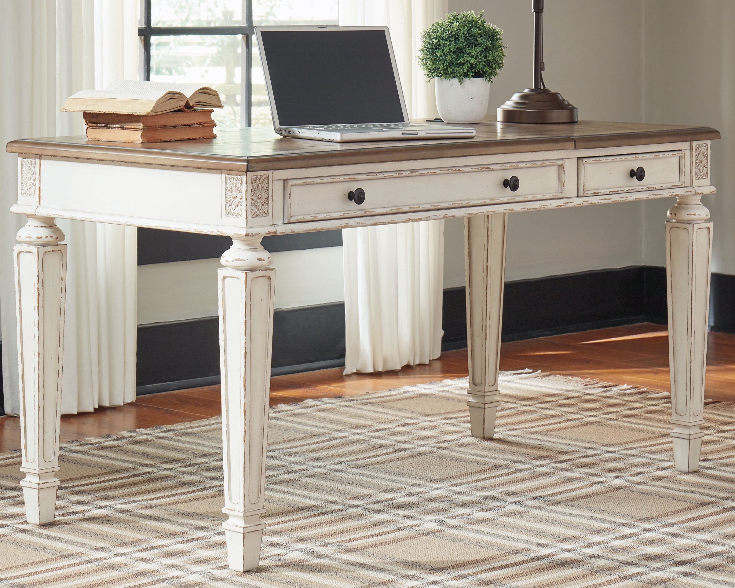 Tampa Furniture Outlet Lutz - Ashley Furniture - Realyn Office Desk - Home Office Lift Top Desk / White/Brown - H743-134