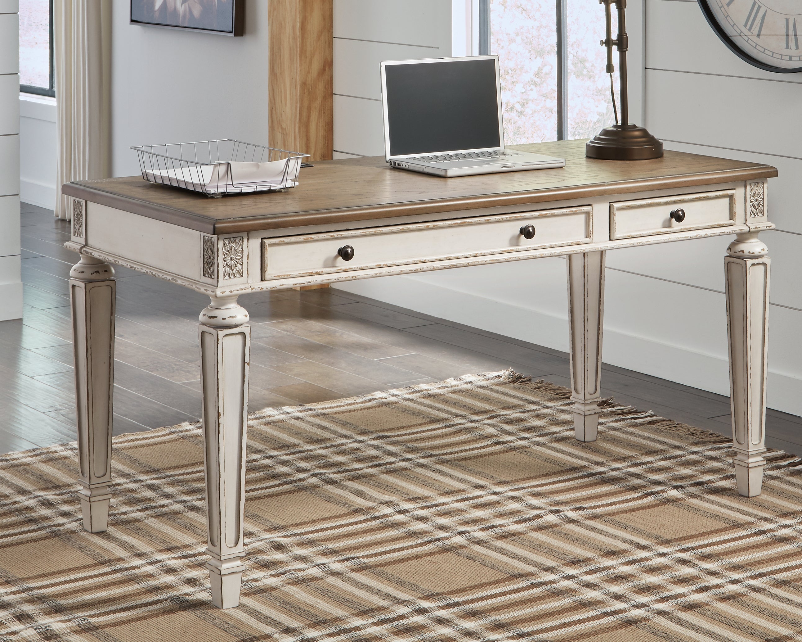 Tampa Furniture Outlet Lutz - Ashley Furniture - Realyn Office Desk - Home Office Desk / White/Brown - H743-34