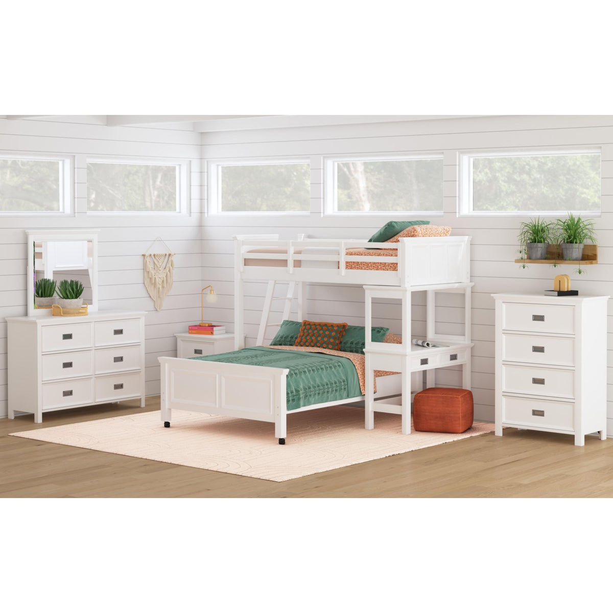 Hampton Kids Twin Over Full Loft with Ladder and Desk with Speaker in White – SKU Y-15760-7-L3 | Elements