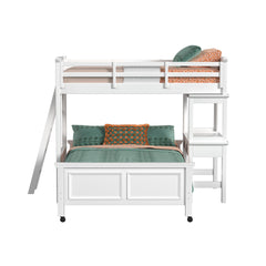 Hampton Kids Twin Over Full Loft with Ladder and Desk with Speaker in White