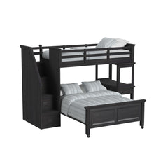 Hampton Kids Twin Over Full Loft with Staircase and Desk with Speaker in Charcoal