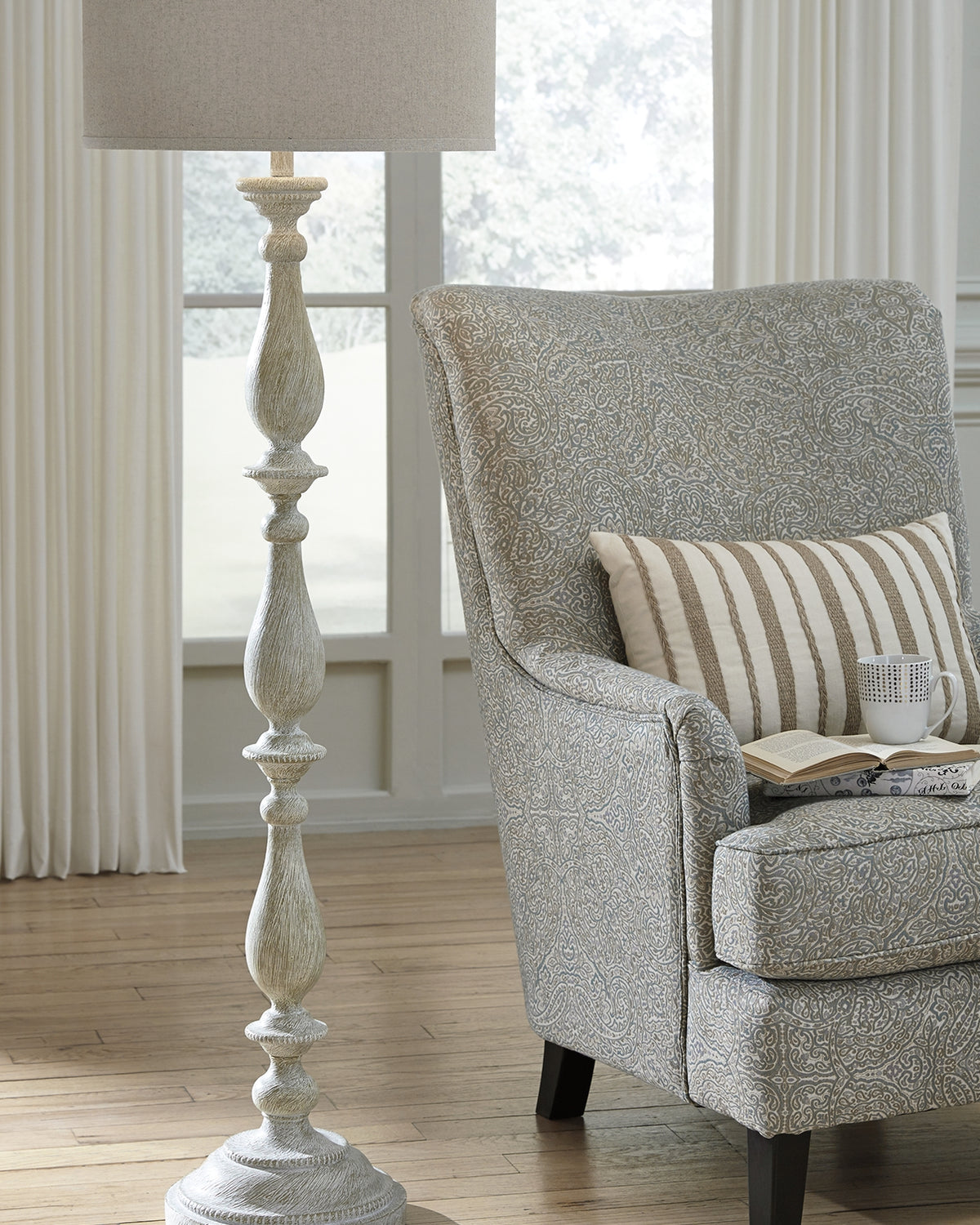 Tampa Furniture Outlet Lutz - Ashley Furniture - Bernadate Lighting - Poly Floor Lamp (1/CN) / Whitewash - L235341