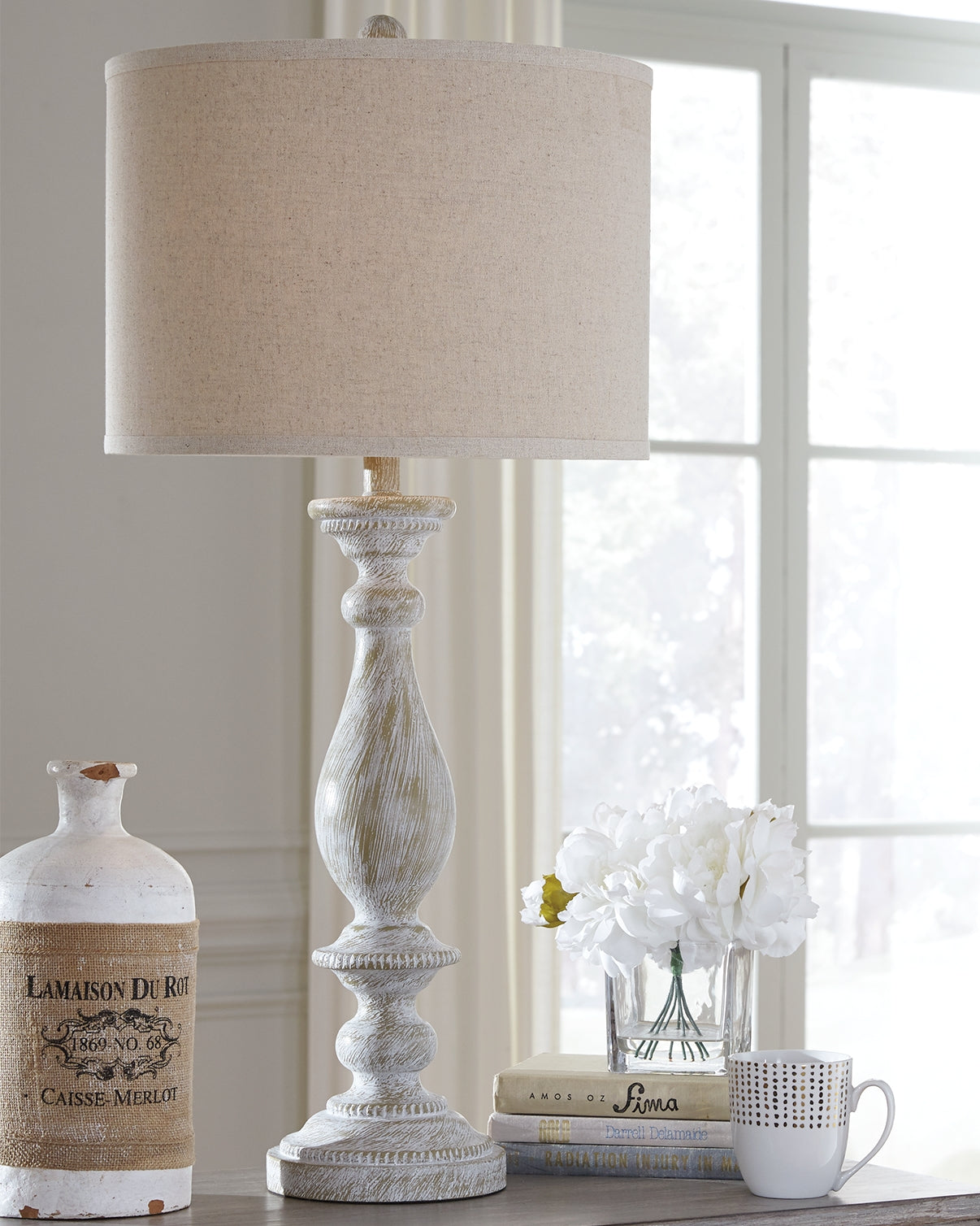 Tampa Furniture Outlet Lutz - Ashley Furniture - Bernadate Lighting - Poly Table Lamp (Set of 2) / Whitewash - L235344