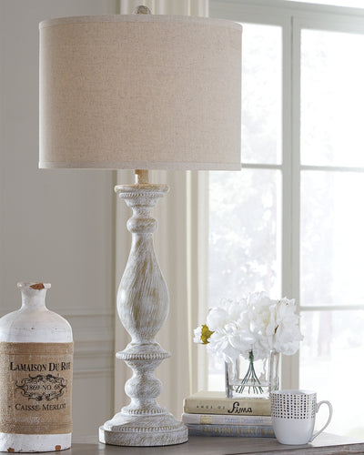 Tampa Furniture Outlet Lutz - Ashley Furniture - Bernadate Lighting - Poly Table Lamp (Set of 2) / Whitewash - L235344
