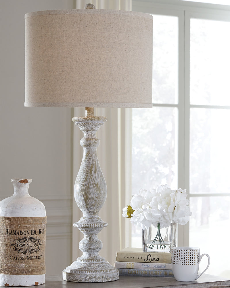 Tampa Furniture Outlet Lutz - Ashley Furniture - Bernadate Lighting - Poly Table Lamp (Set of 2) / Whitewash - L235344
