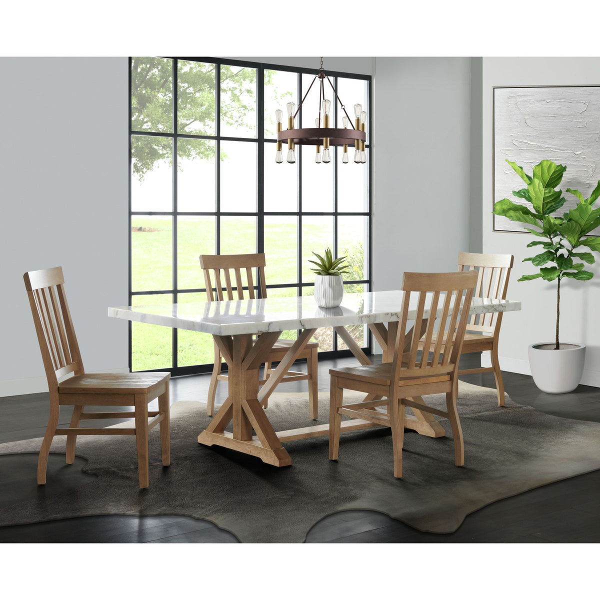Lakeview Rectangular Standard Height Dining Table in White Marble – SKU CDLW100DTTB | Elements