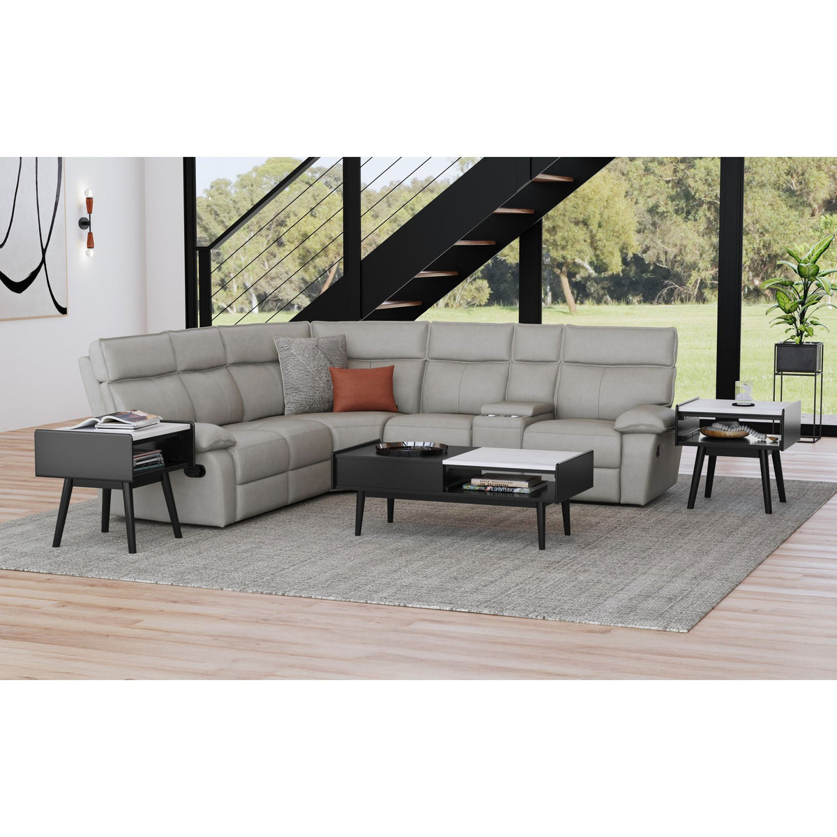 Lanette Coffee Table with White Marble and Lift-Top in Black – SKU T-19150-8-CT | Elements
