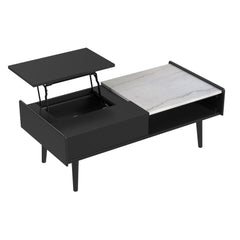 Lanette Coffee Table with White Marble and Lift-Top in Black