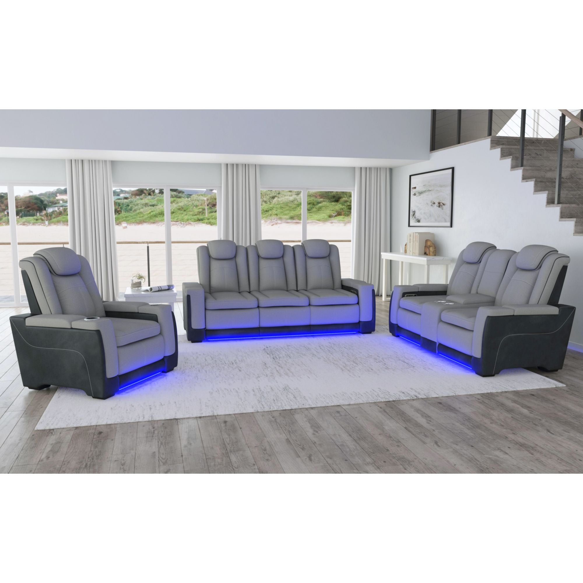 Lantana Power Motion Sofa with Power Headrest, Led, DDT, reading light and PWS in Rocky Cement/Charcoal – SKU U-13660-10562-308PP | Elements