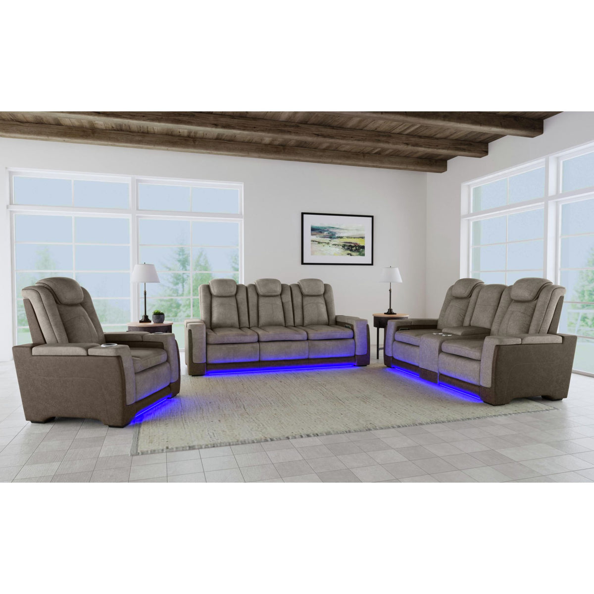 Lantana Power Motion Recliner with Power Headrest, Led ,wireless charger and cup holder in Rocky Grey/Brown – SKU U-13660-10560-105PP | Elements