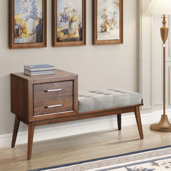 Malibu Bench with Grey Fabric in Walnut – SKU LA-4650-5-BN | Elements
