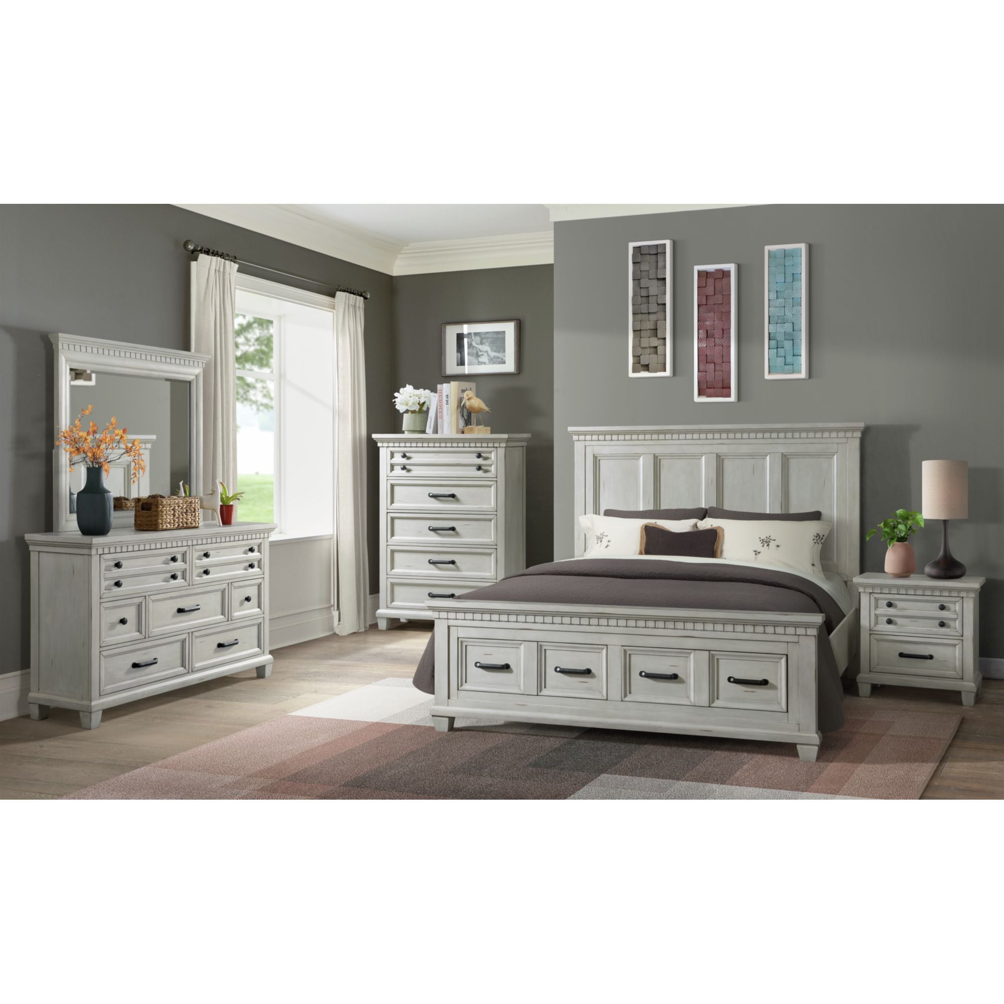 McCoy Dresser and Mirror Set in Antique White – SKU B-10530-7-DRMR | Elements