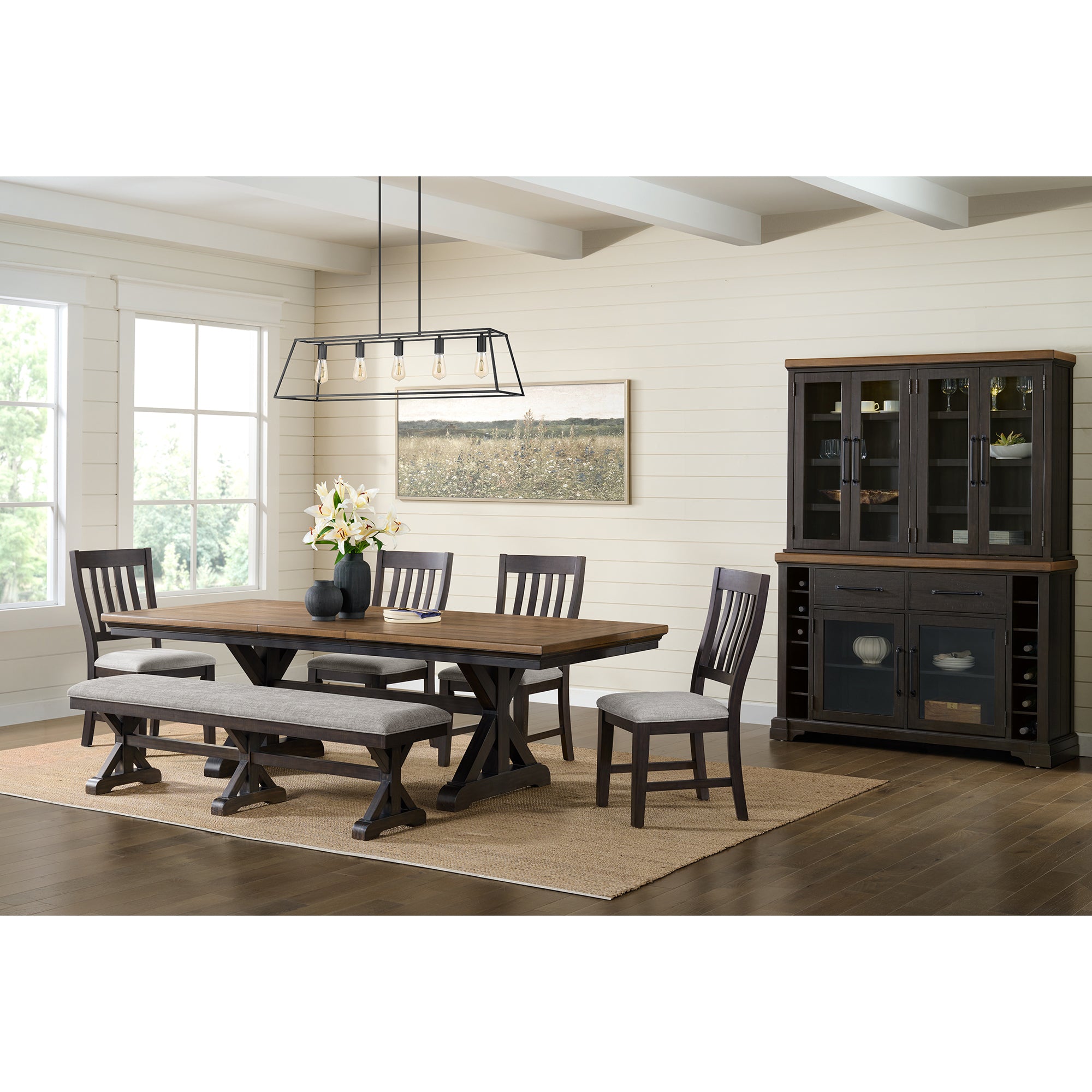 Montrose Dining Bench with Light Grey Fabric in Espresso – SKU D-16670-8-BN | Elements