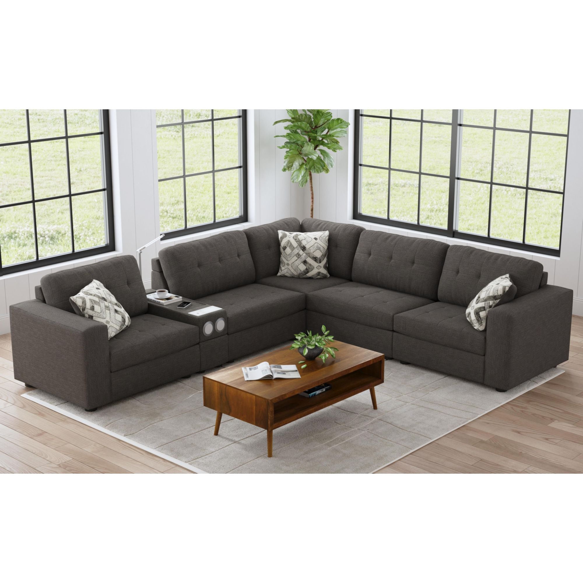 Options One LHF Chair in Palmer Plus Ash with 1 Pillow 20" – SKU U-15020-11403-140 | Elements