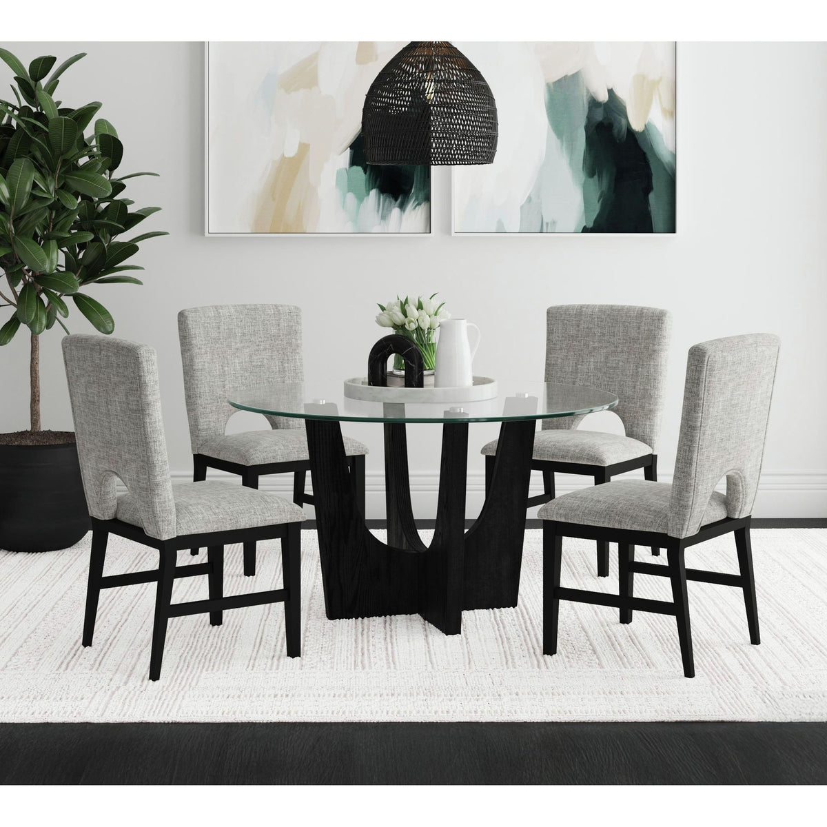 Oregon Round Dining Table with Glass Top in Black – SKU D-17380-8-DT3 | Elements
