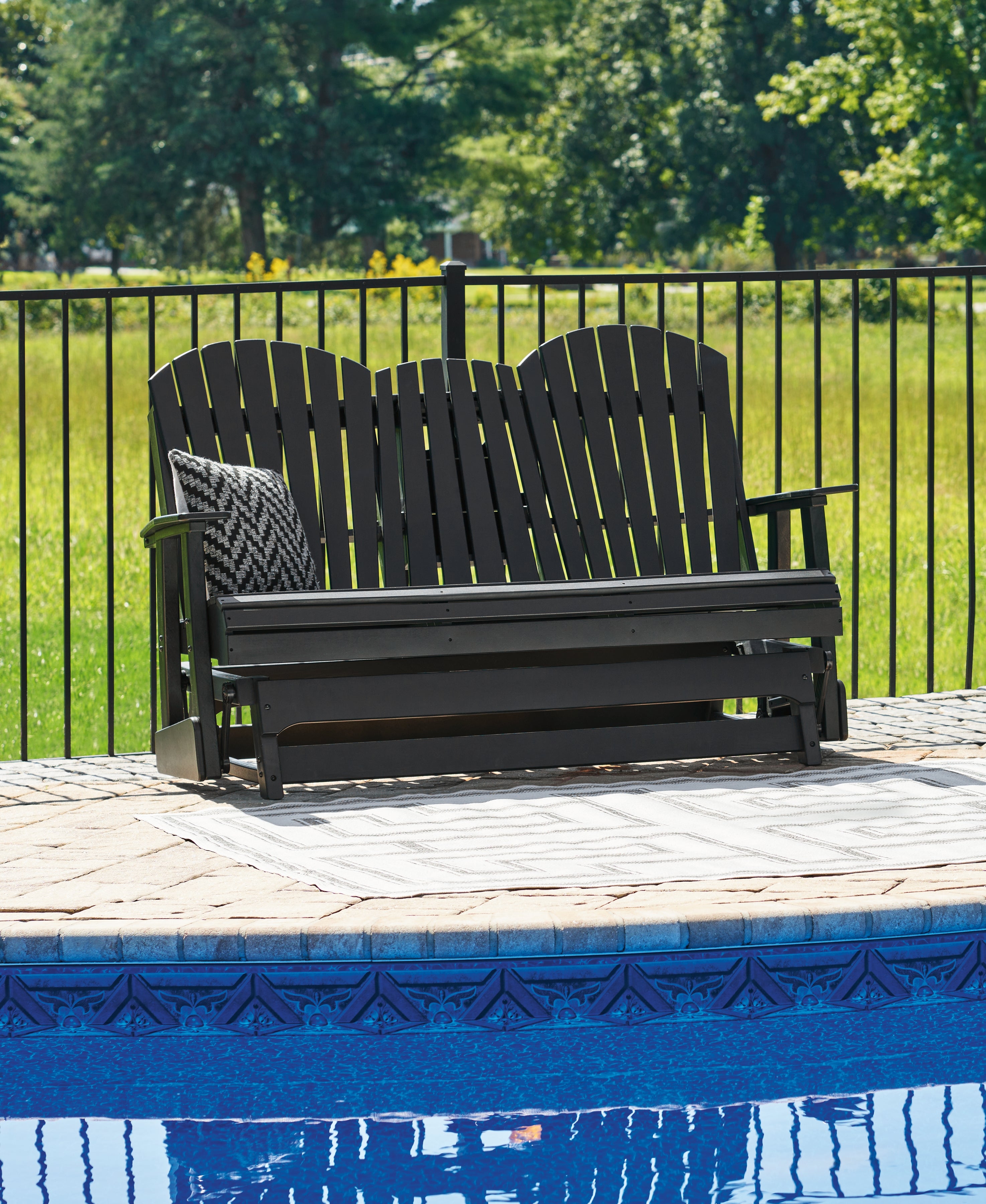 Tampa Furniture Outlet Lutz - Ashley Furniture - Hyland wave Outdoor - Glider Loveseat / Black - P108-835