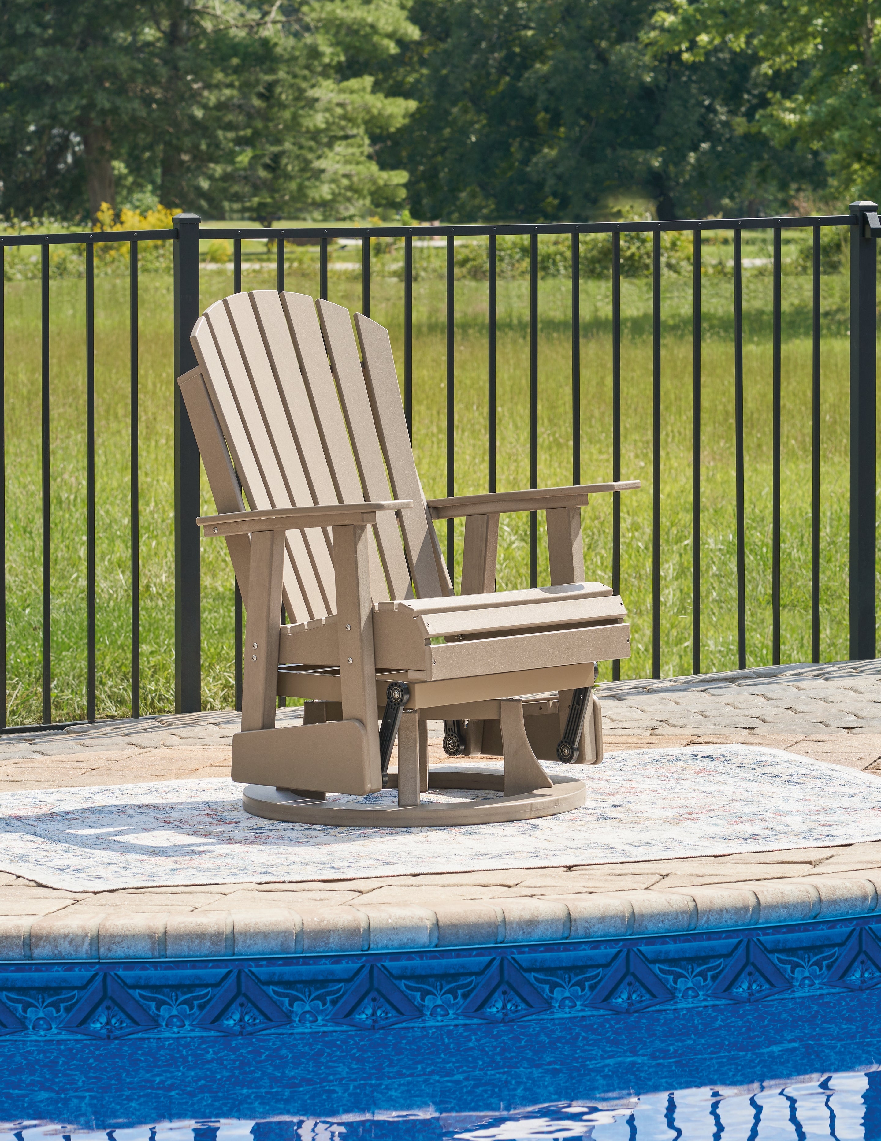 Tampa Furniture Outlet Lutz - Ashley Furniture - Hyland wave Outdoor - Swivel Glider Chair / Driftwood - P114-820