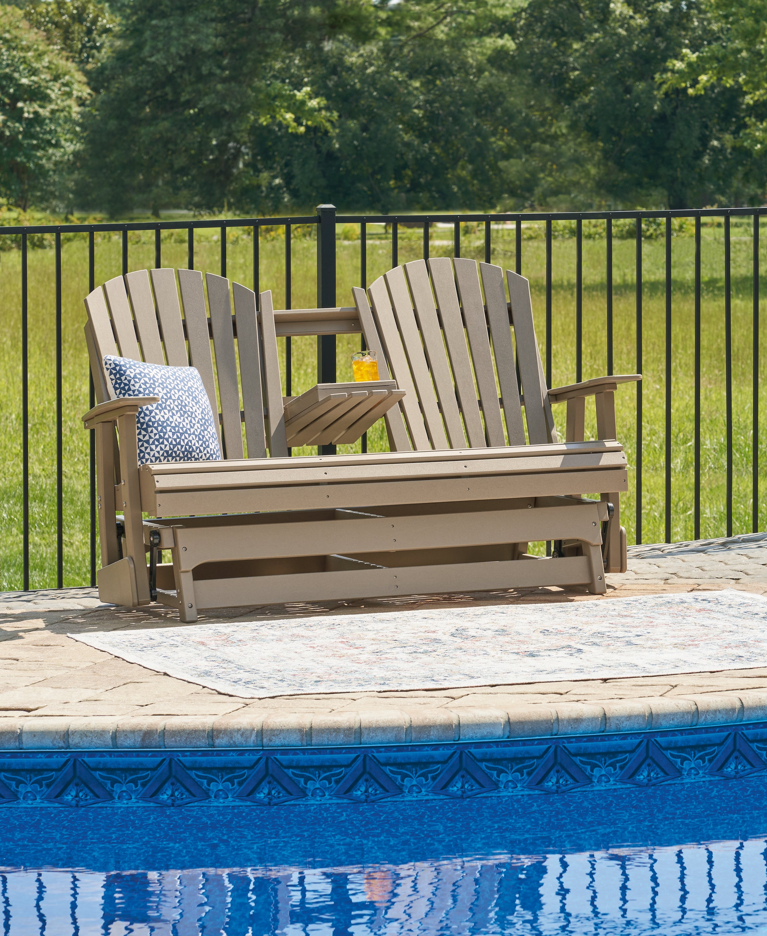 Tampa Furniture Outlet Lutz - Ashley Furniture - Hyland wave Outdoor - Glider Loveseat / Driftwood - P114-835