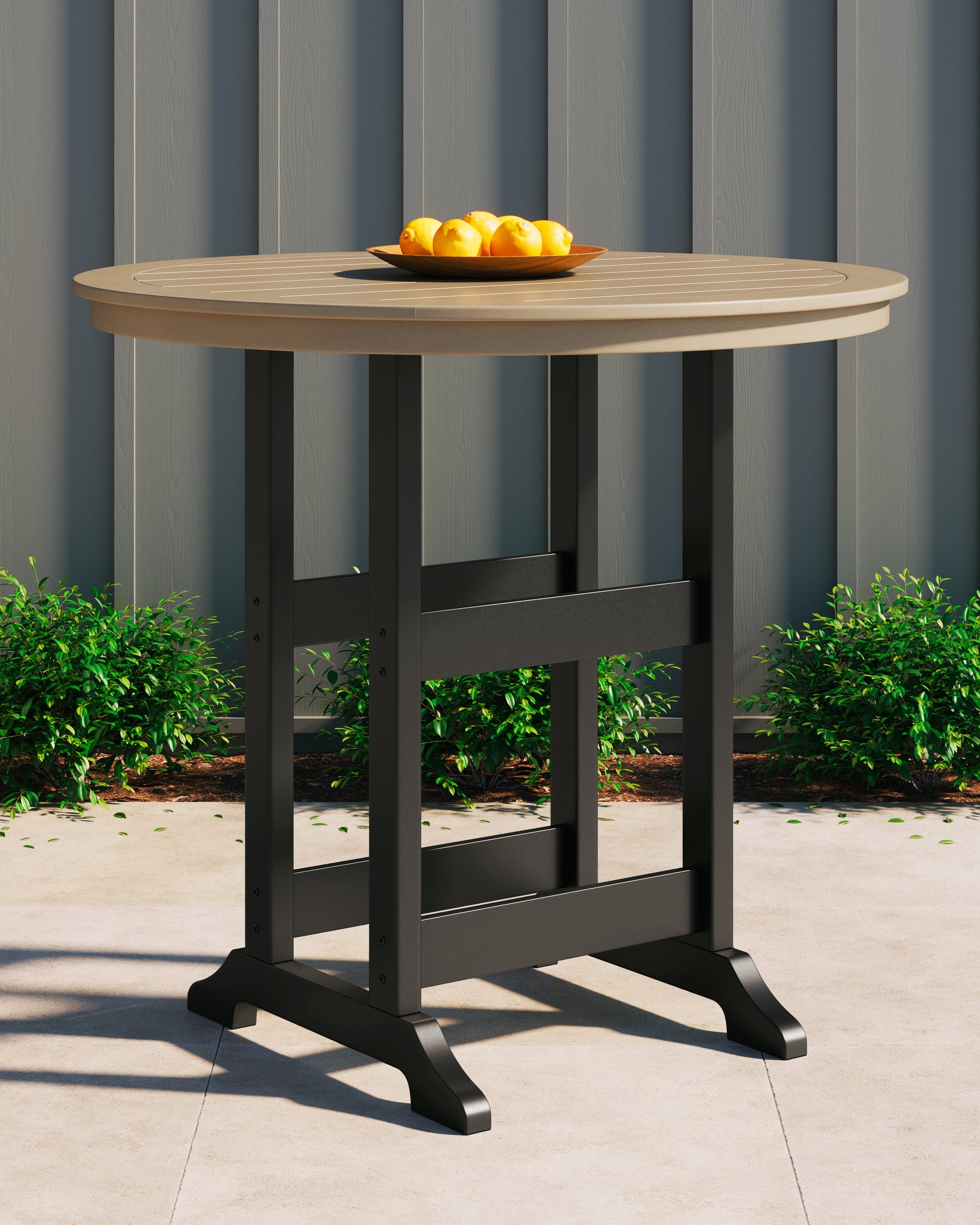 Tampa Furniture Outlet Lutz - Ashley Furniture - Fairen Trail Outdoor - Round Bar Table w/UMB OPT / Black/Driftwood - P211-613
