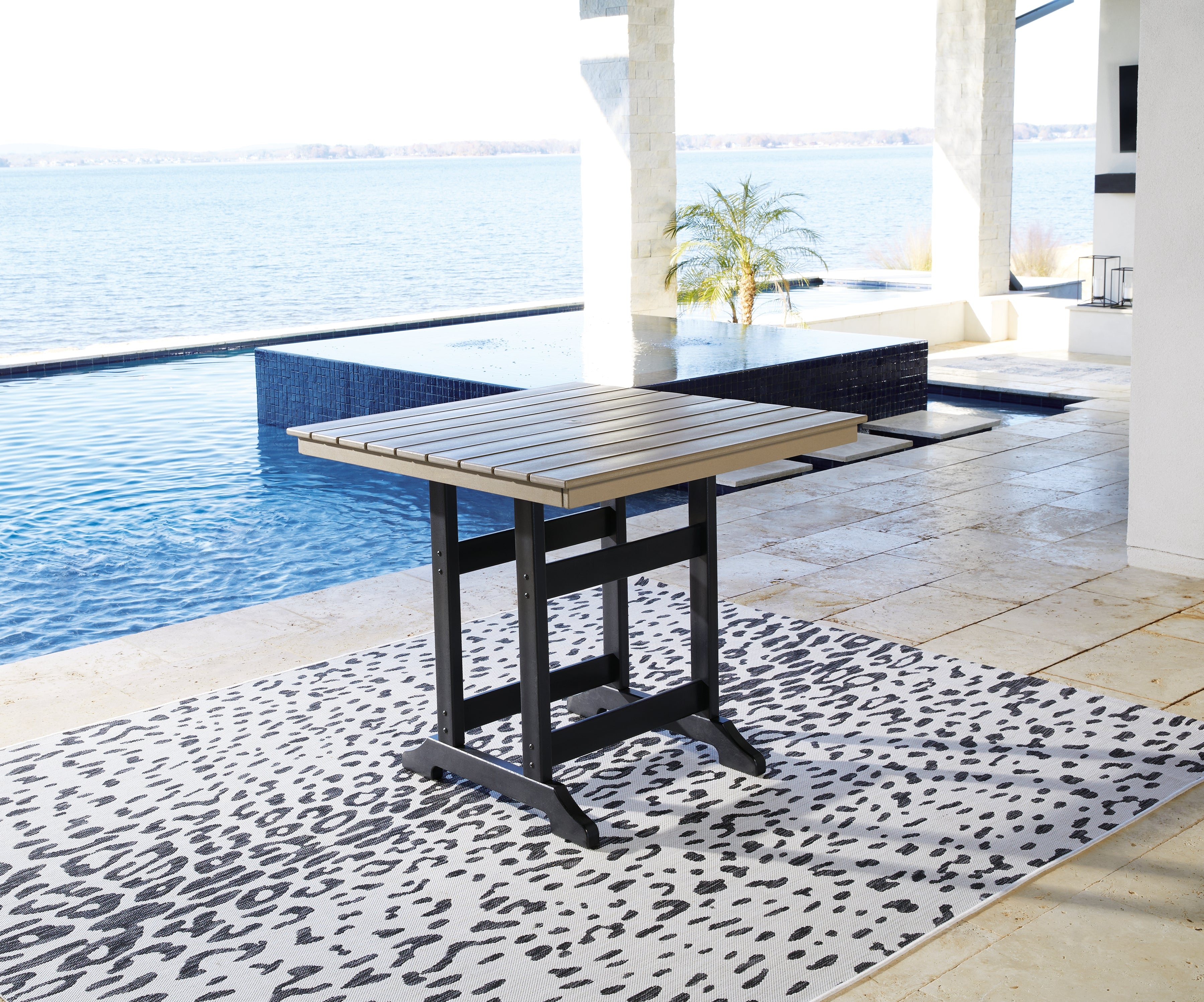 Tampa Furniture Outlet Lutz - Ashley Furniture - Fairen Trail Outdoor - Square Counter TBL w/UMB OPT / Black/Driftwood - P211-632