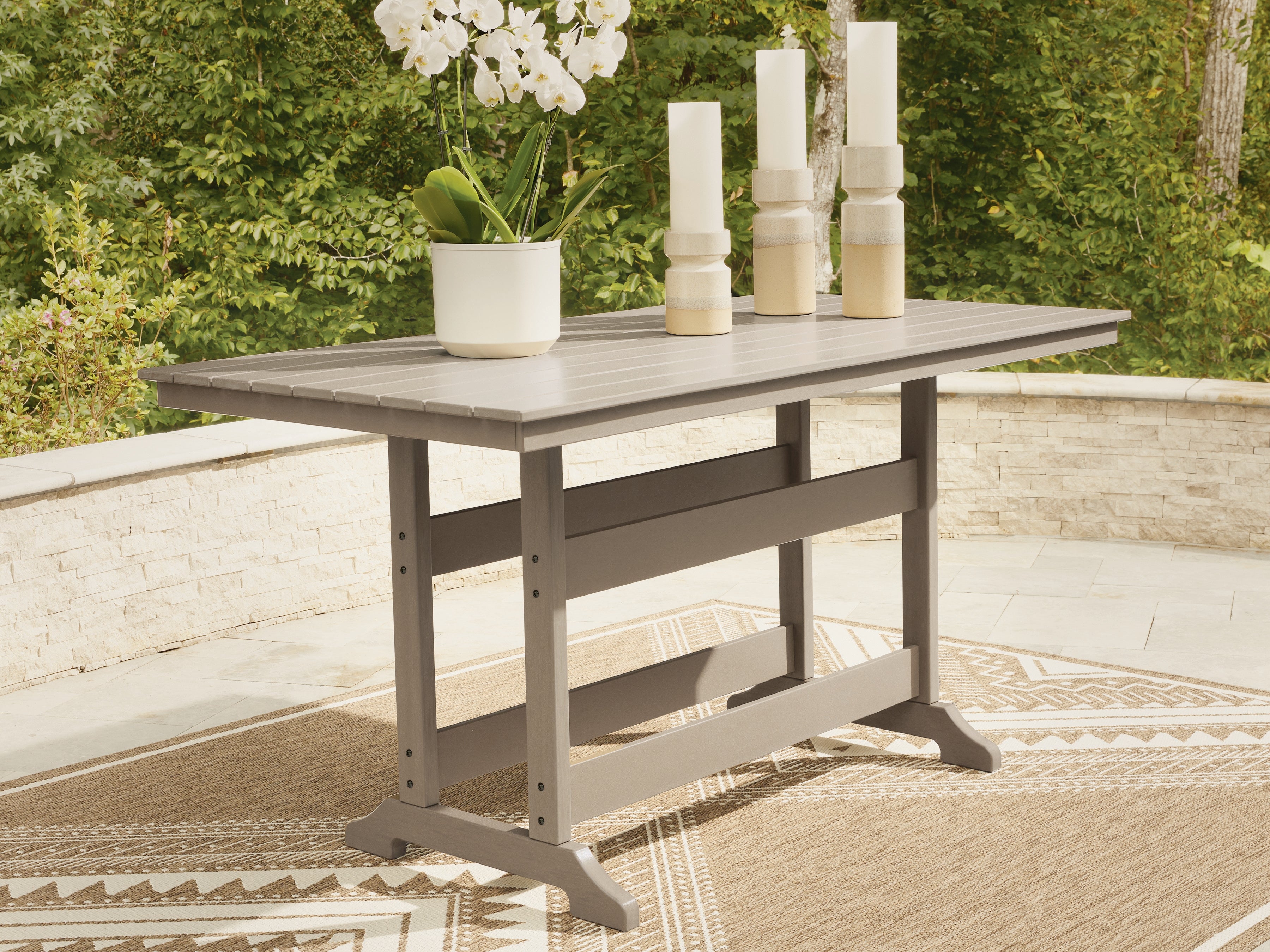 Tampa Furniture Outlet Lutz - Ashley Furniture - Seacliff Beach Outdoor - RECT COUNTER TABLE W/UMB OPT - PCP228-642