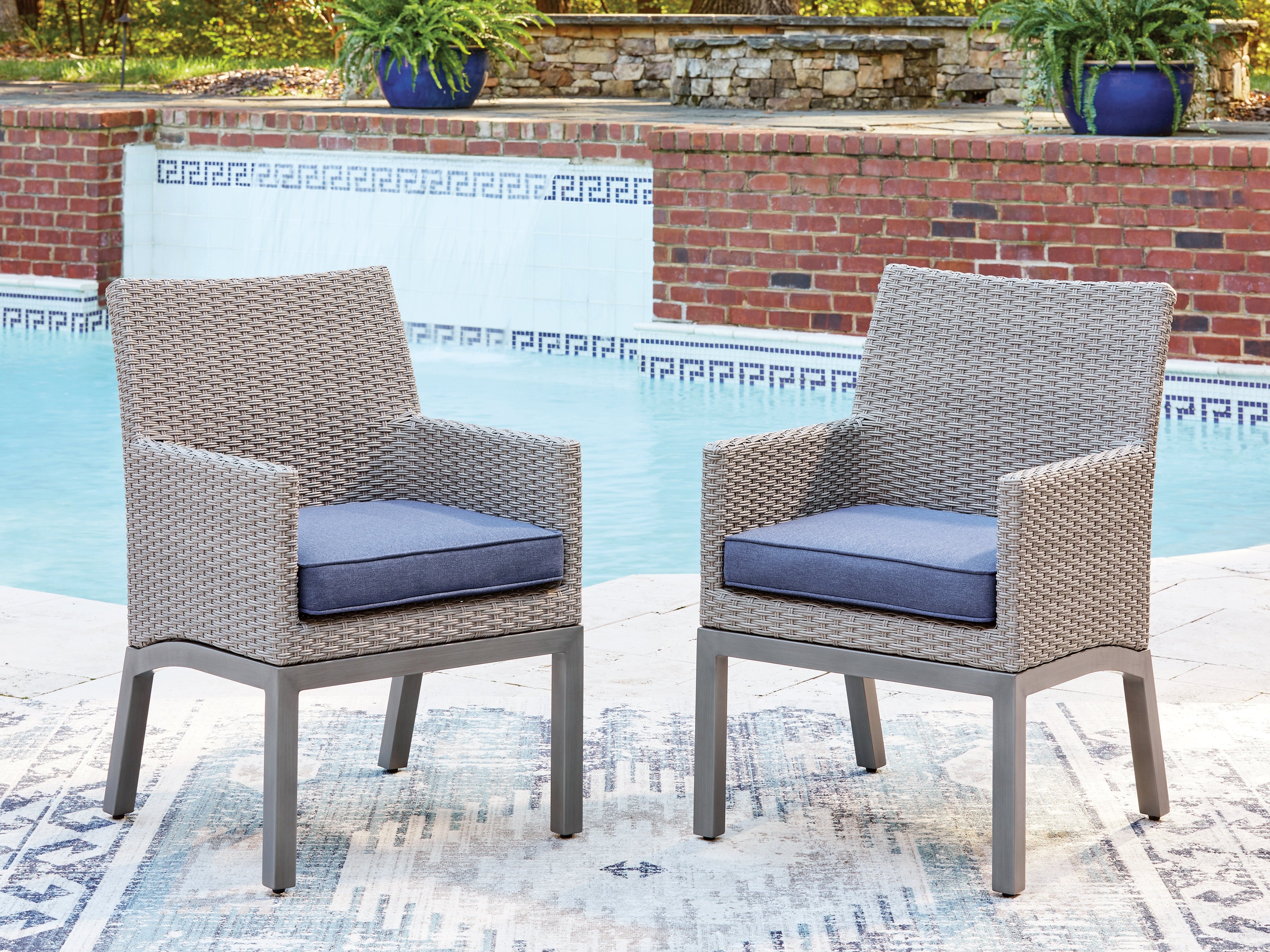 Tampa Furniture Outlet Lutz - Ashley Furniture - Half Moon Beach Outdoor - Arm Chair With Cushion (Set of 2) / Blue/Gray - PCP418-601A