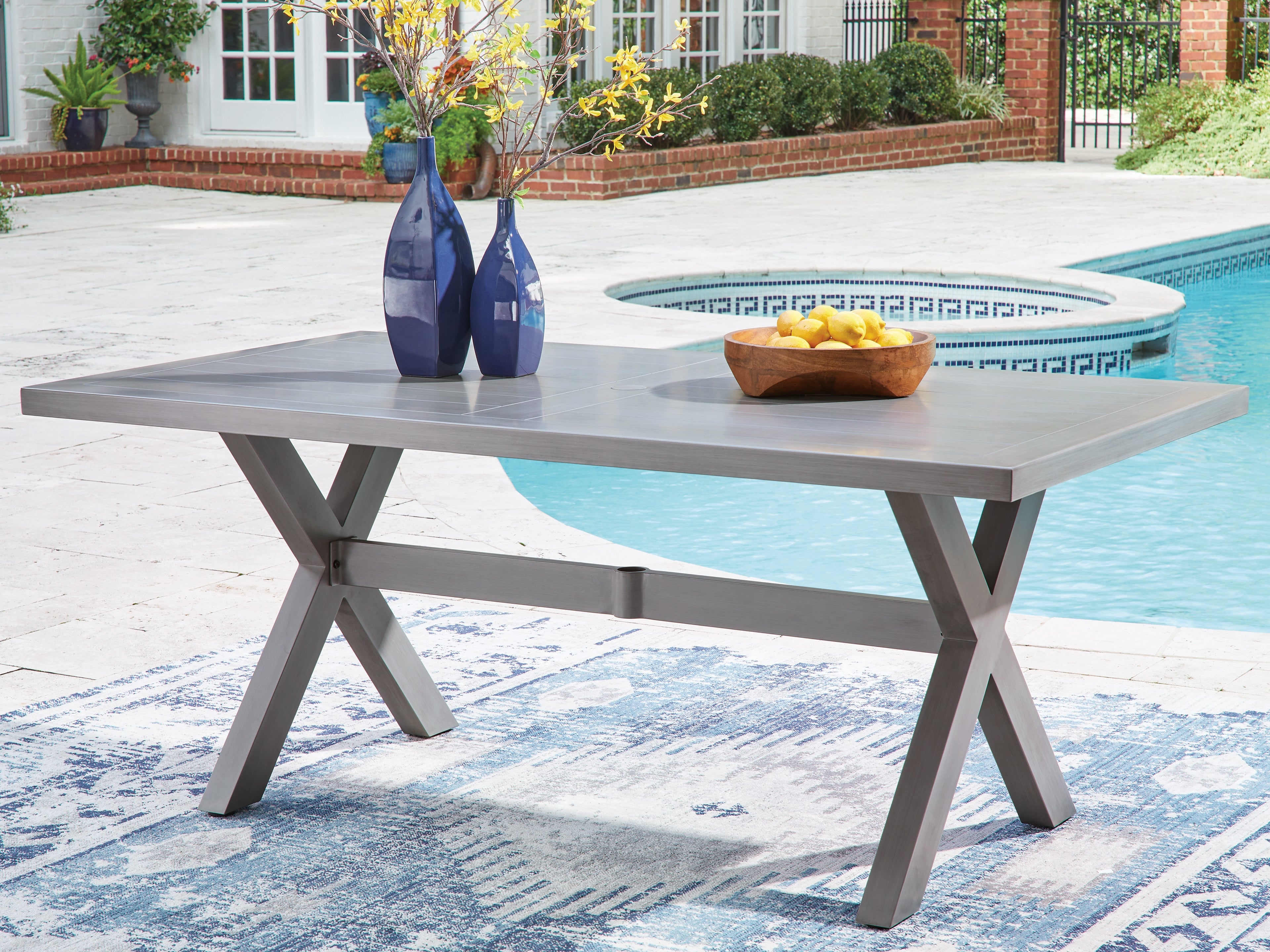 Tampa Furniture Outlet Lutz - Ashley Furniture - Half Moon Beach Outdoor - RECT Dining Table w/UMB OPT / Gray - PCP418-625