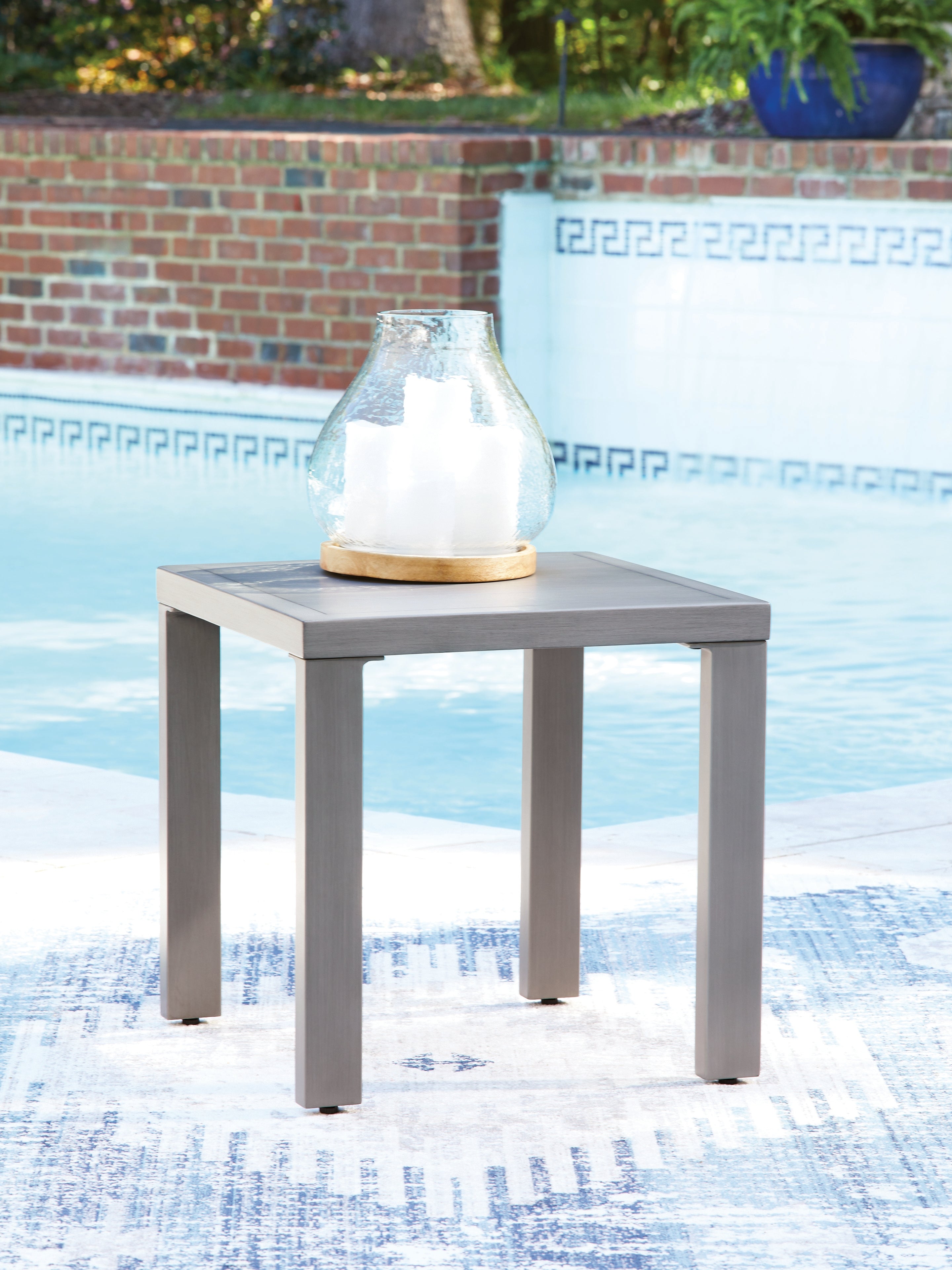 Tampa Furniture Outlet Lutz - Ashley Furniture - Half Moon Beach Outdoor - Square End Table / Gray - PCP418-702