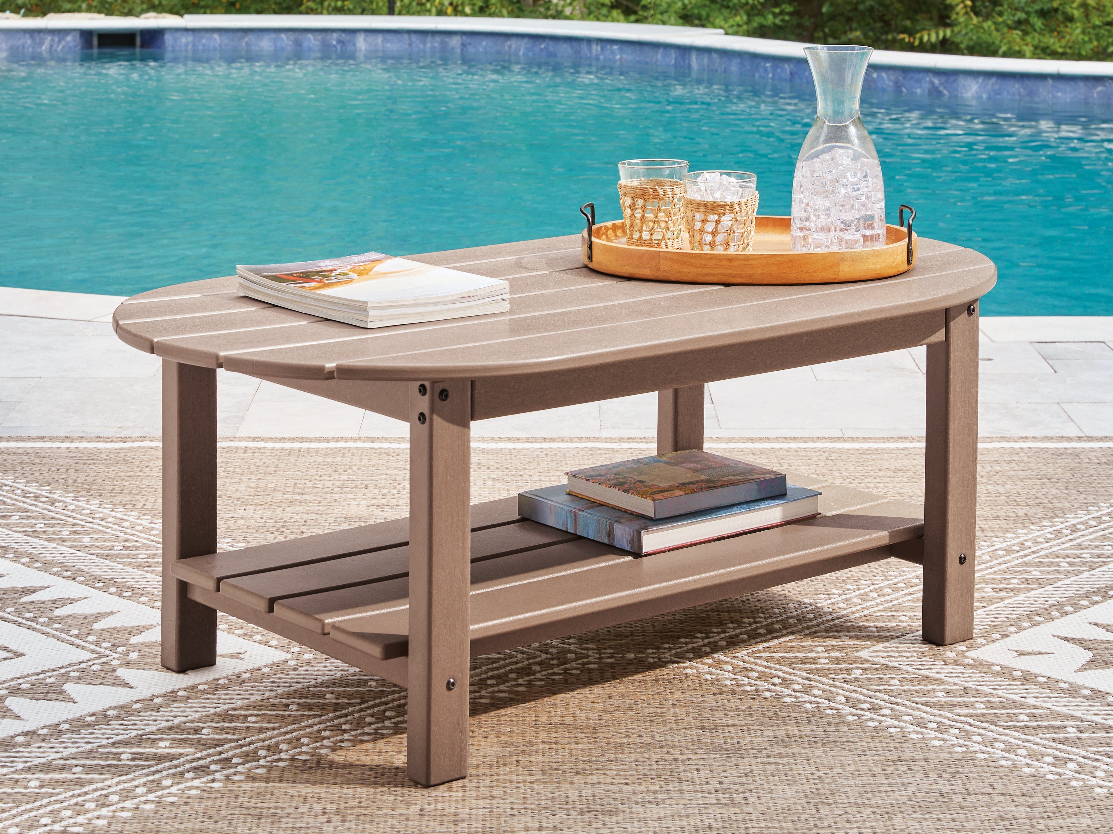 Tampa Furniture Outlet Lutz - Ashley Furniture - Grover Beach Outdoor - Oval Cocktail Table / Driftwood - PCP422-700
