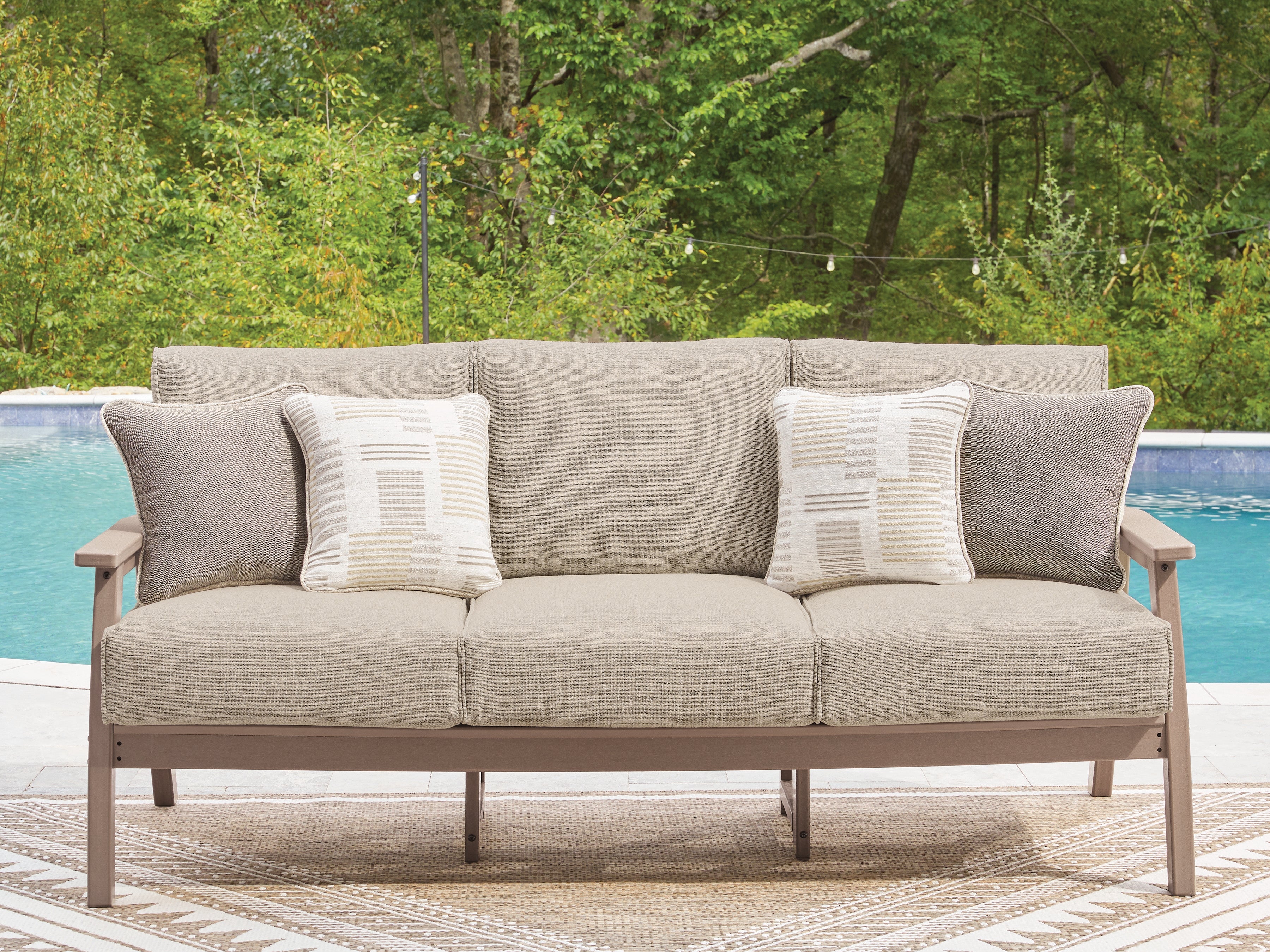 Tampa Furniture Outlet Lutz - Ashley Furniture - Grover Beach Outdoor - Sofa with Cushion / Driftwood - PCP422-838