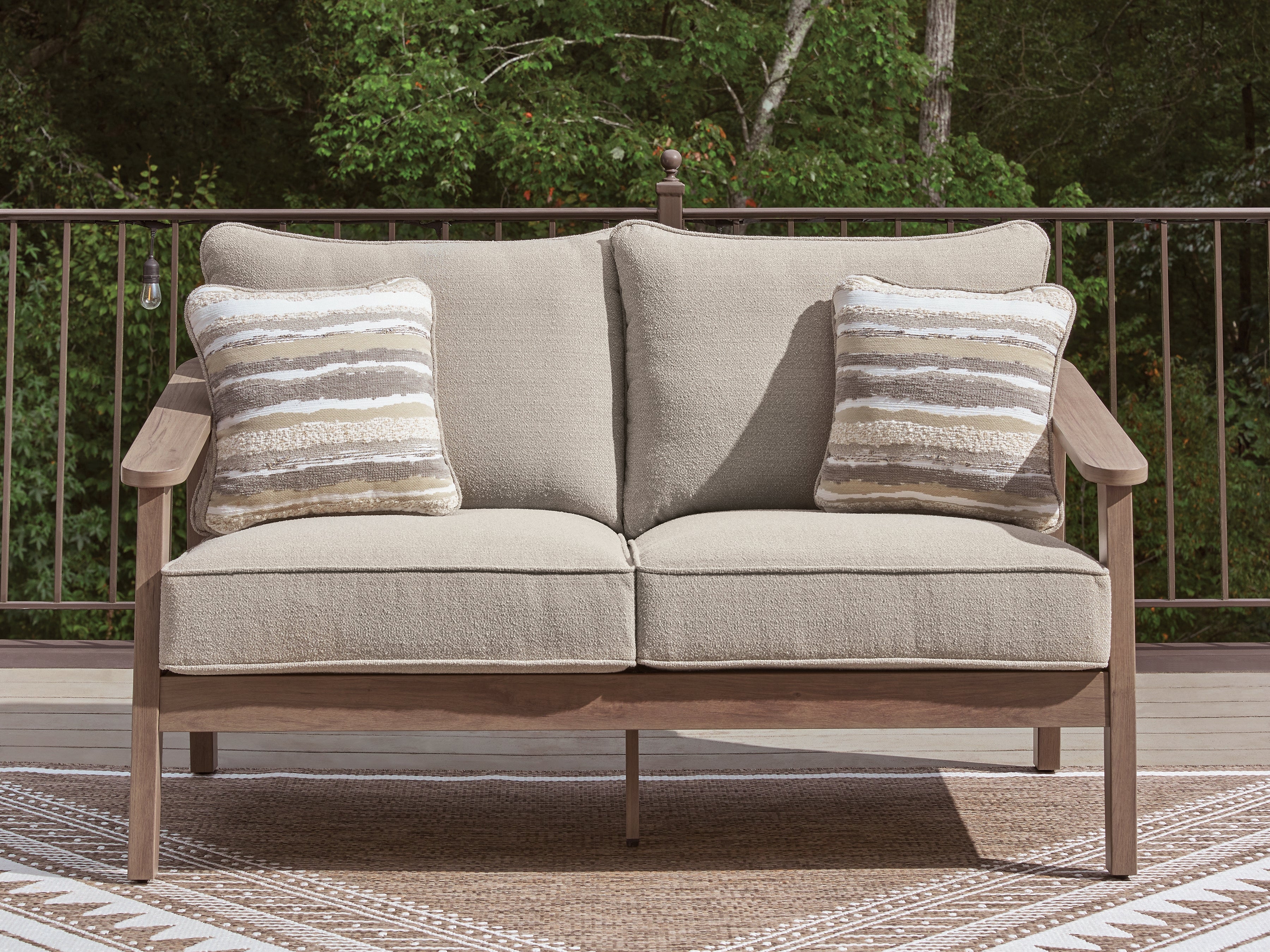 Tampa Furniture Outlet Lutz - Ashley Furniture - Harmony Headlands Outdoor - Loveseat w/Cushion / Natural/Gray - PCP428-835