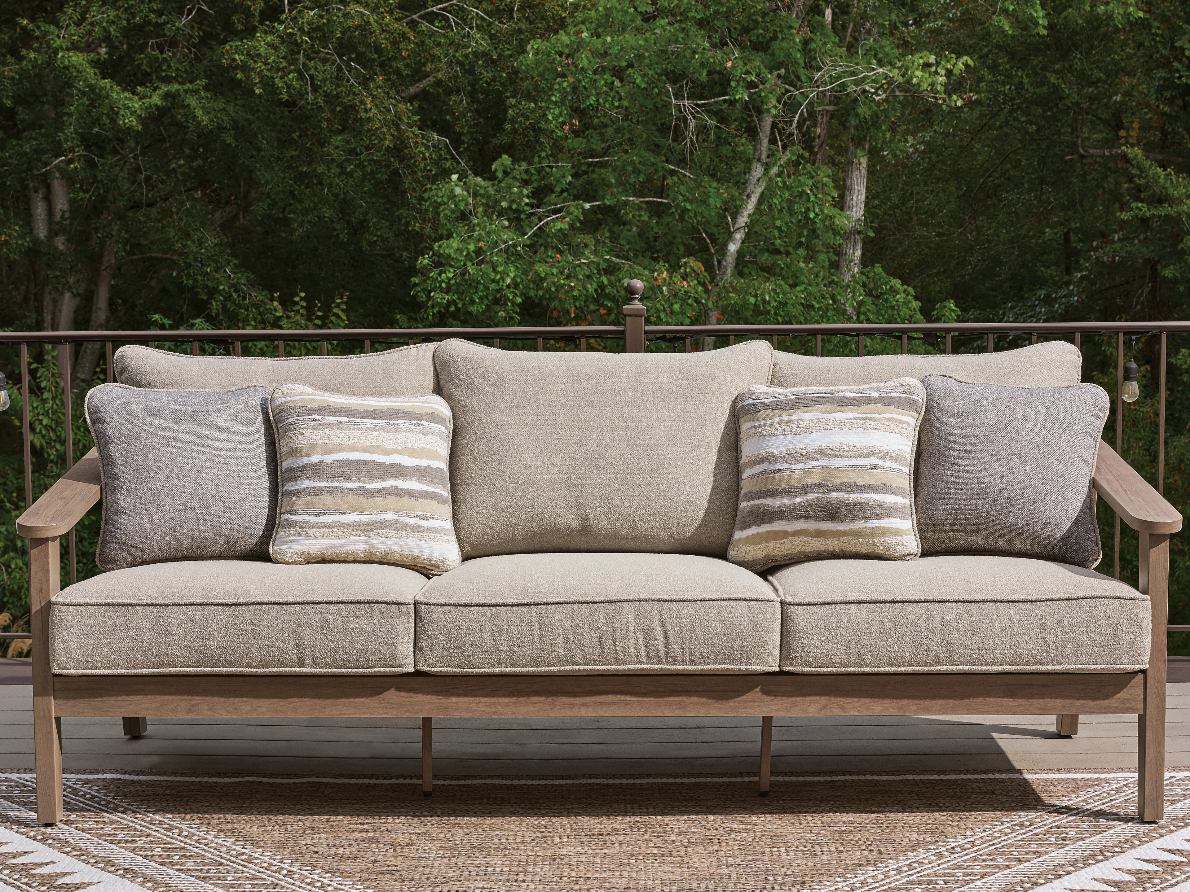 Tampa Furniture Outlet Lutz - Ashley Furniture - Harmony Headlands Outdoor - Sofa with Cushion / Natural/Gray - PCP428-838