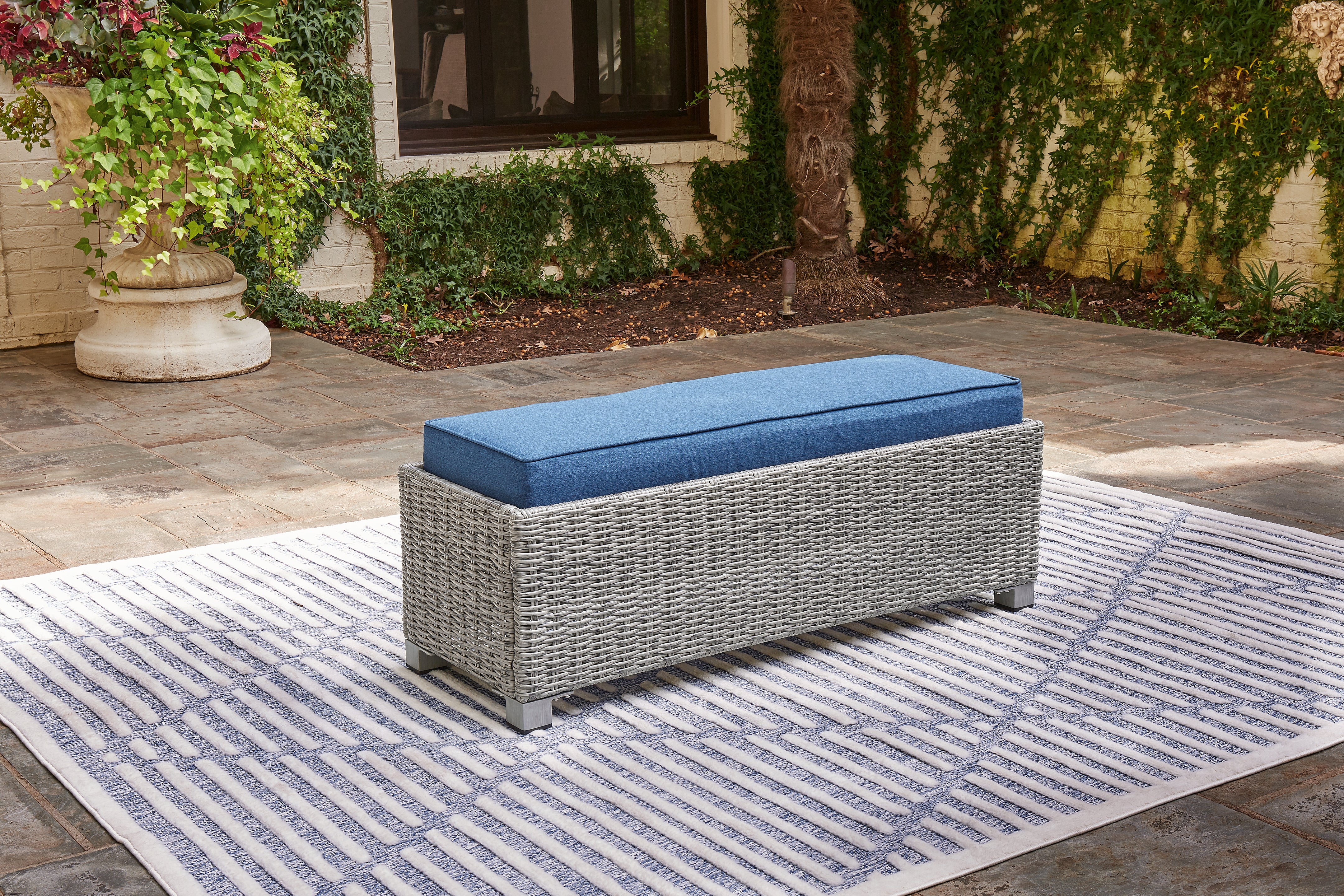 Tampa Furniture Outlet Lutz - Ashley Furniture - Naples Beach Outdoor - Bench with Cushion / Light Gray - P439-600