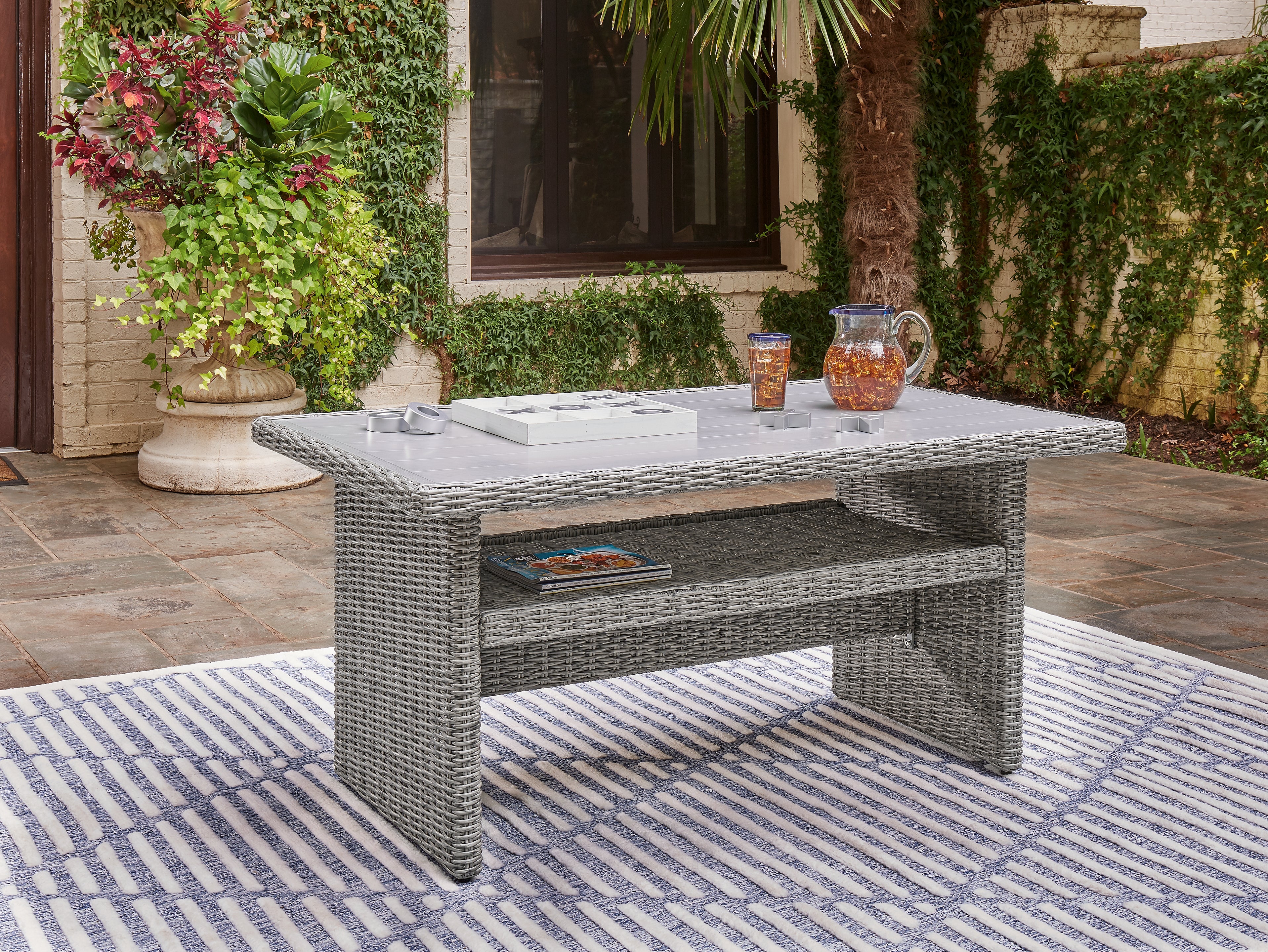 Tampa Furniture Outlet Lutz - Ashley Furniture - Naples Beach Outdoor - RECT Multi-Use Table / Light Gray - P439-625
