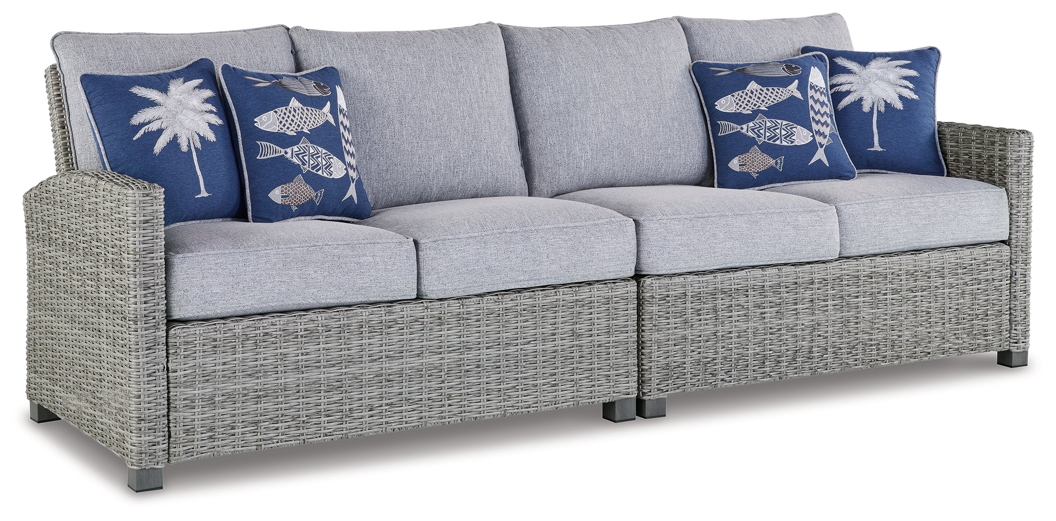 Tampa Furniture Outlet Lutz - Ashley Furniture - Naples Beach Outdoor - RAF/LAF Loveseat w/CUSH (Set of 2) / Light Gray - P439-854