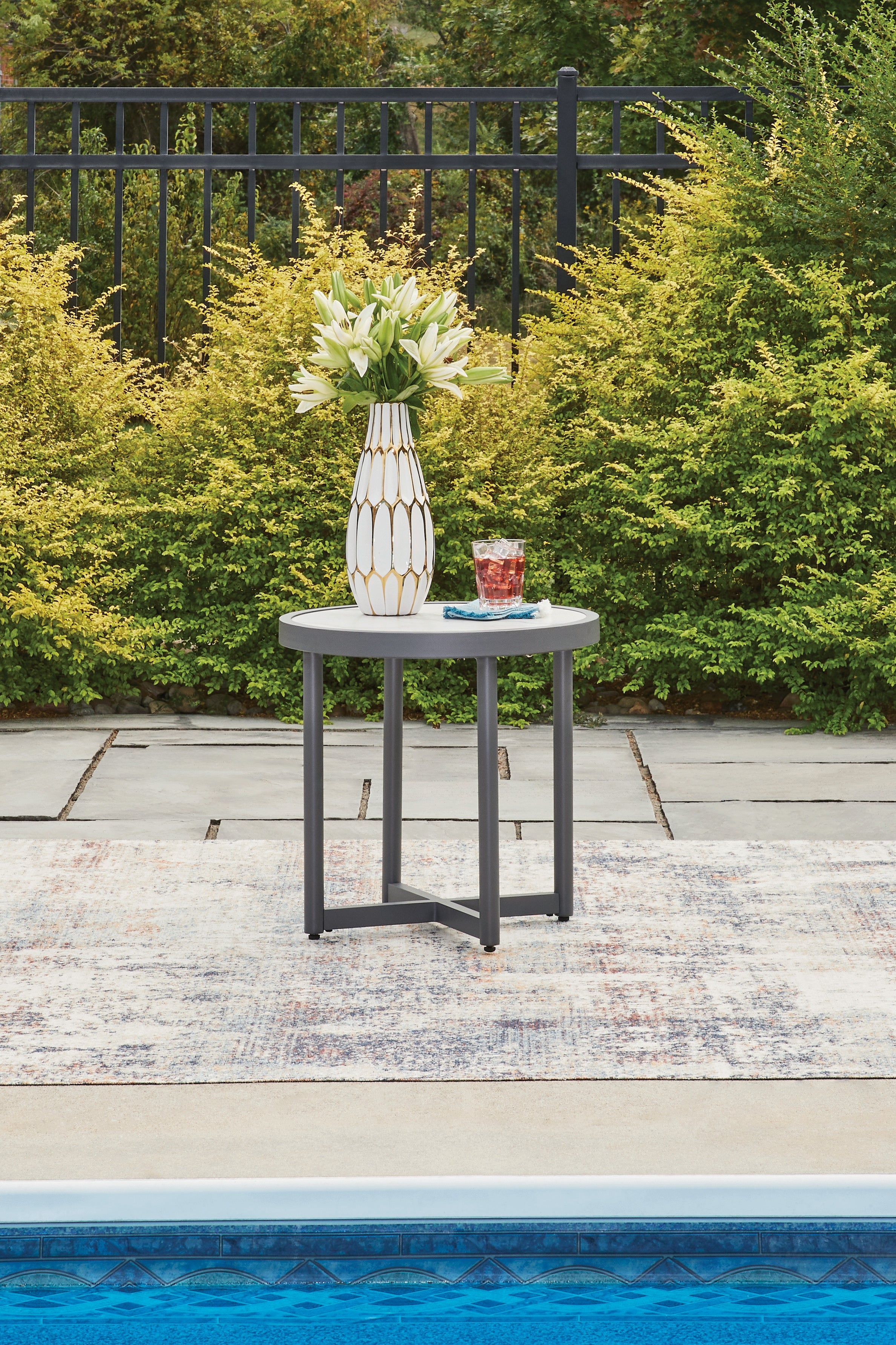 Tampa Furniture Outlet Lutz - Ashley Furniture - Ocean Beach Outdoor - Round End Table / Gray - PCP510-706