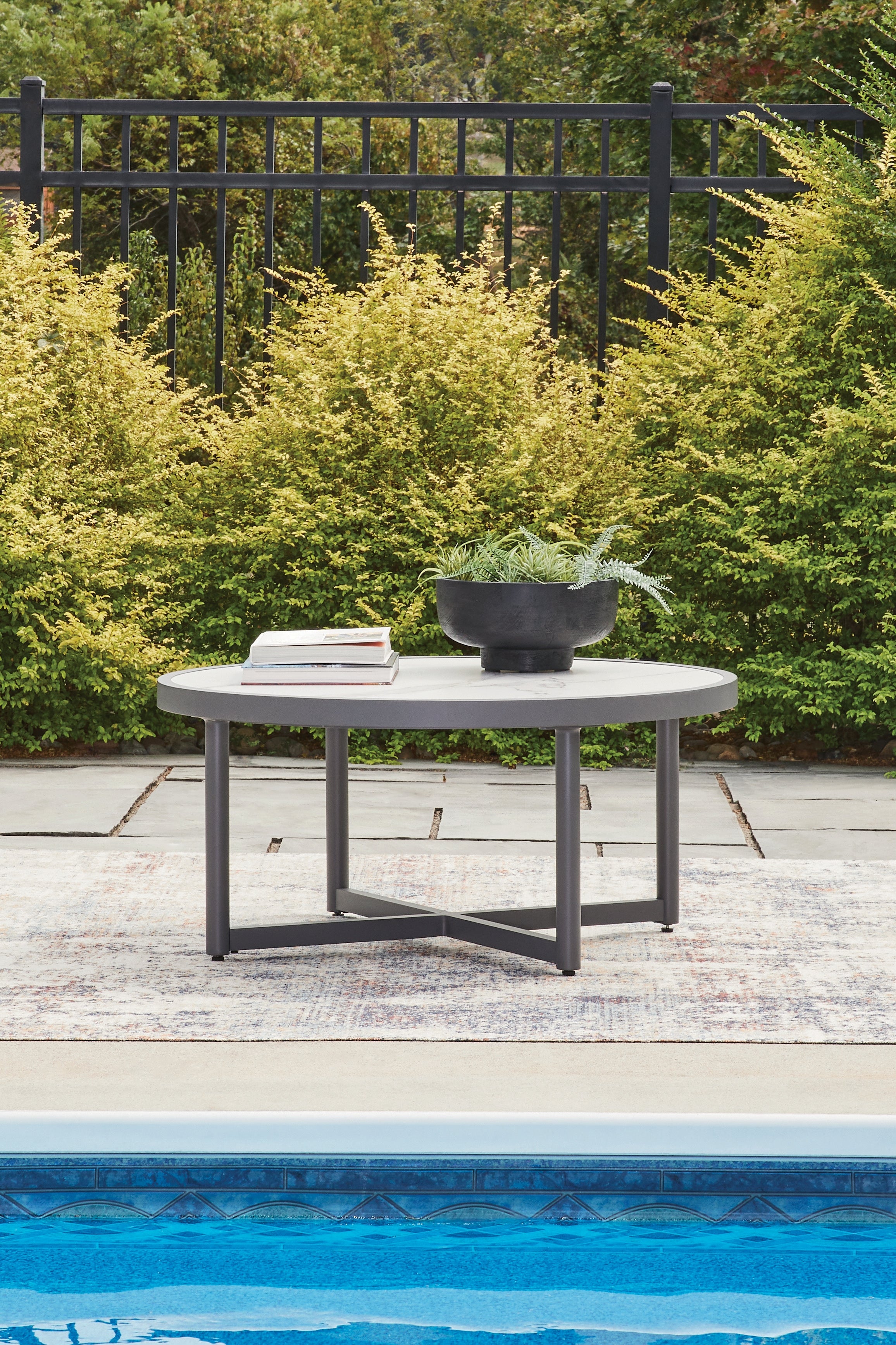 Tampa Furniture Outlet Lutz - Ashley Furniture - Ocean Beach Outdoor - Round Cocktail Table / Gray - PCP510-708